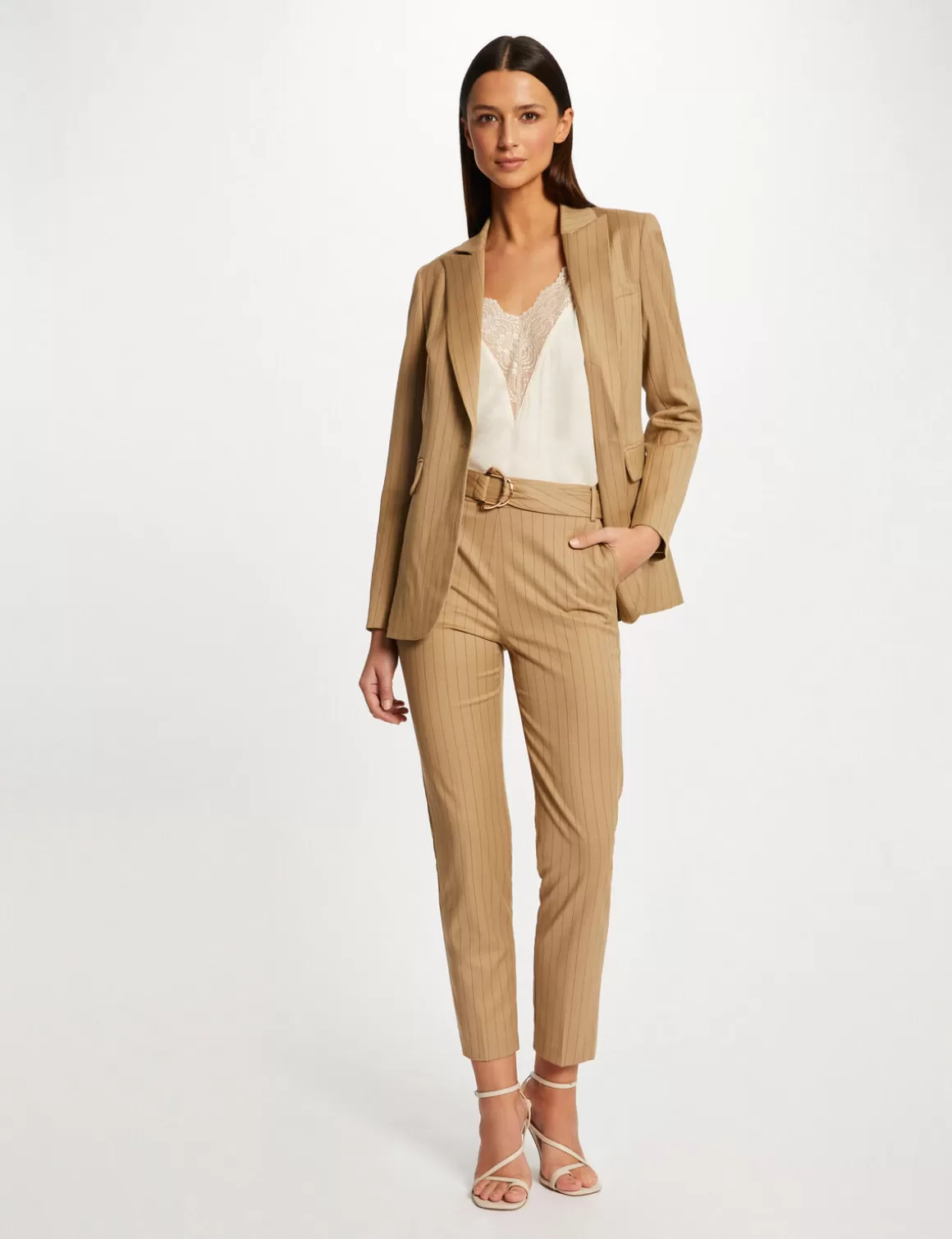 Morgan Pantalons>Pantalon Cigarette 7/8Eme A Rayures Femme | Beige