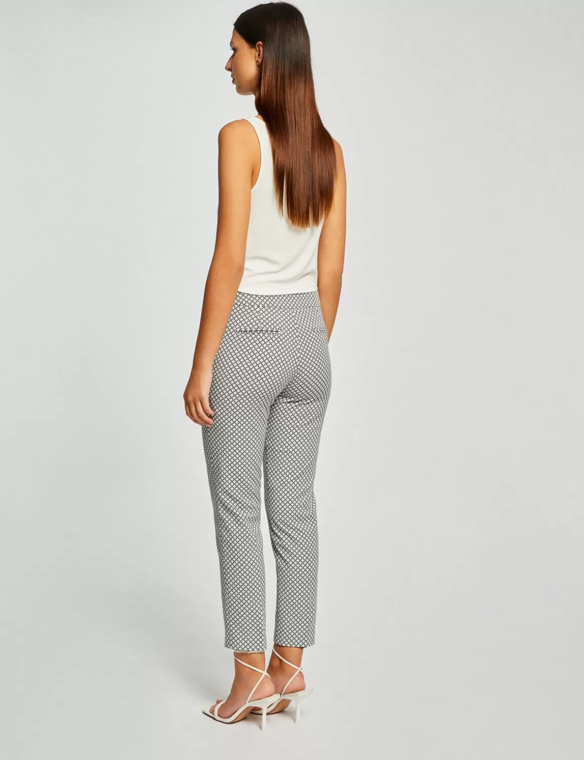 Morgan Ensembles Et Tailleurs>Pantalon Cigarette 7/8Eme Imprime Femme | Ecru