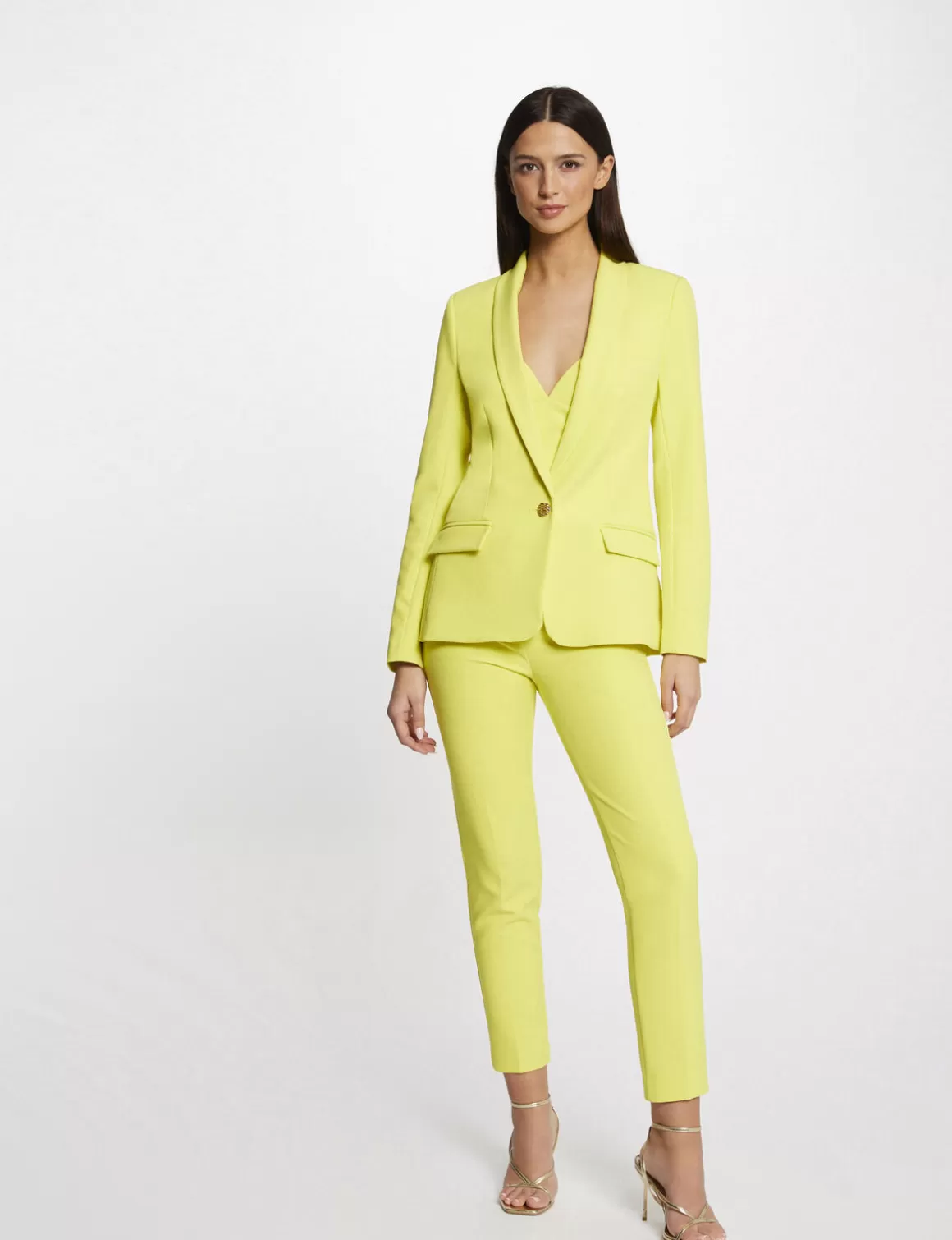 Morgan Ensembles Et Tailleurs>Pantalon City Ajuste 7/8Eme A Pinces Femme | Jaune