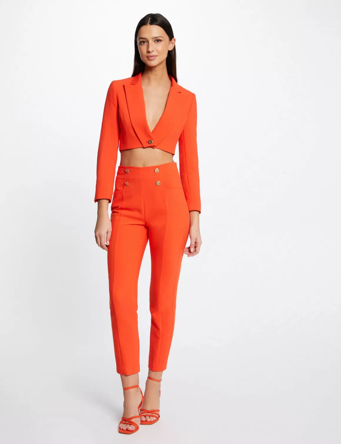 Morgan Ensembles Et Tailleurs>Pantalon City Ajuste 7/8Eme Avec Boutons Femme | Orange