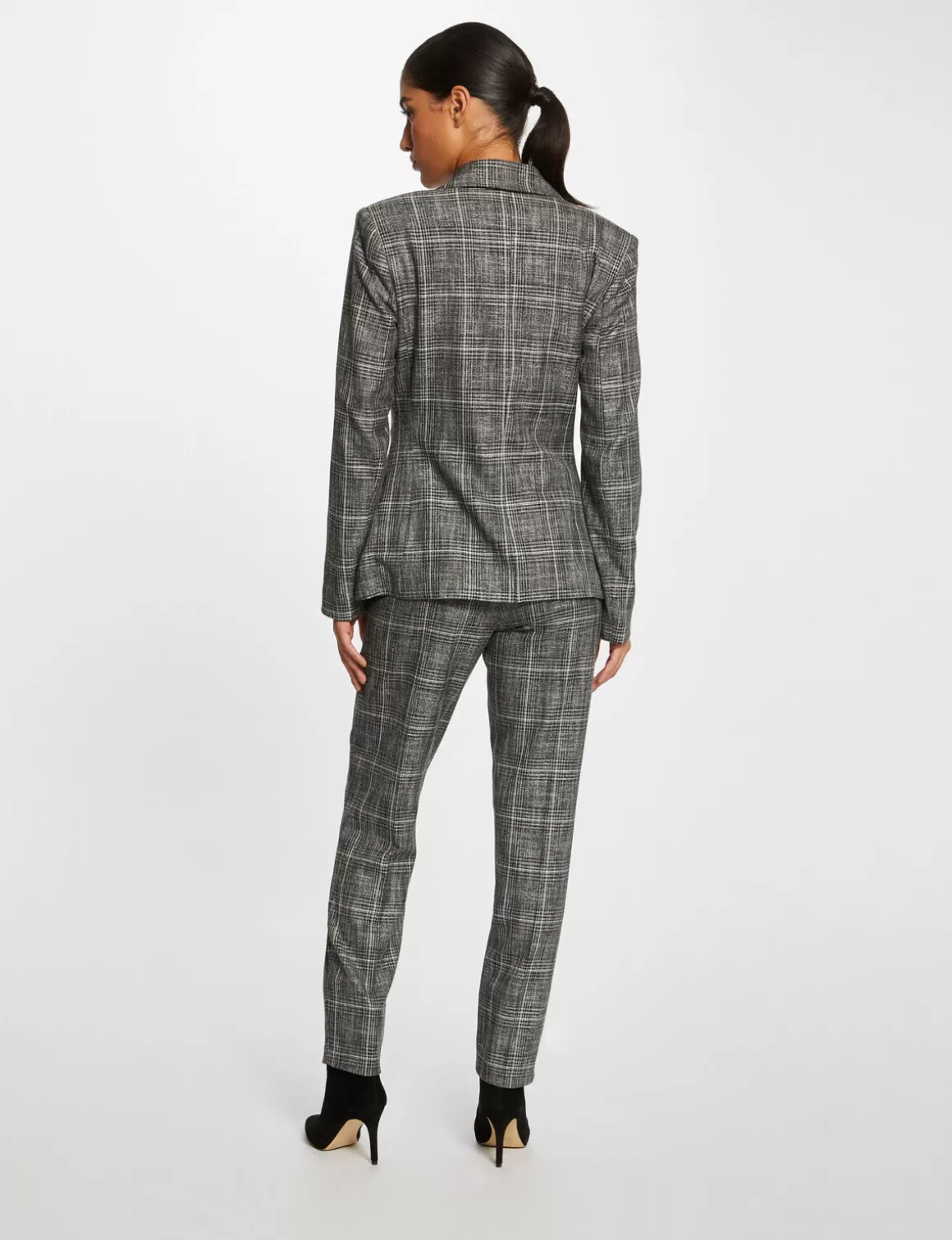Morgan Ensembles Et Tailleurs>Pantalon City Paperbag A Carreaux Gris Moyen Femme | Gris_Moyen