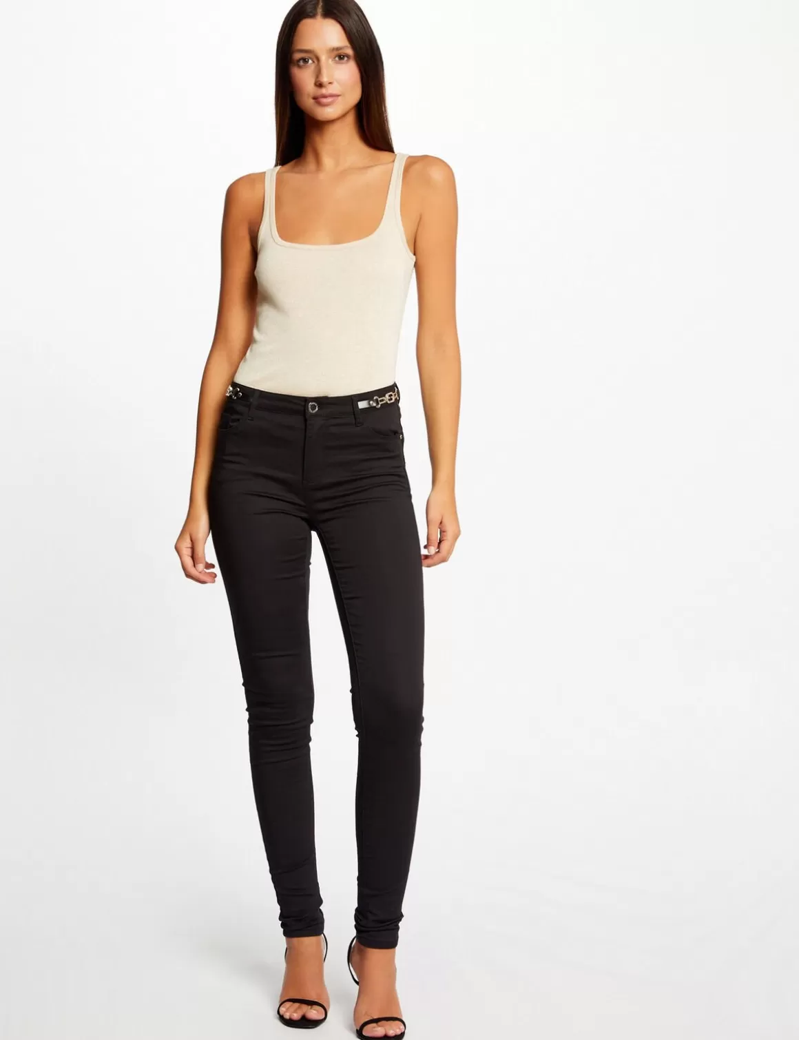 Morgan Pantalons>Pantalon Skinny A Details Chaines Femme | Noir