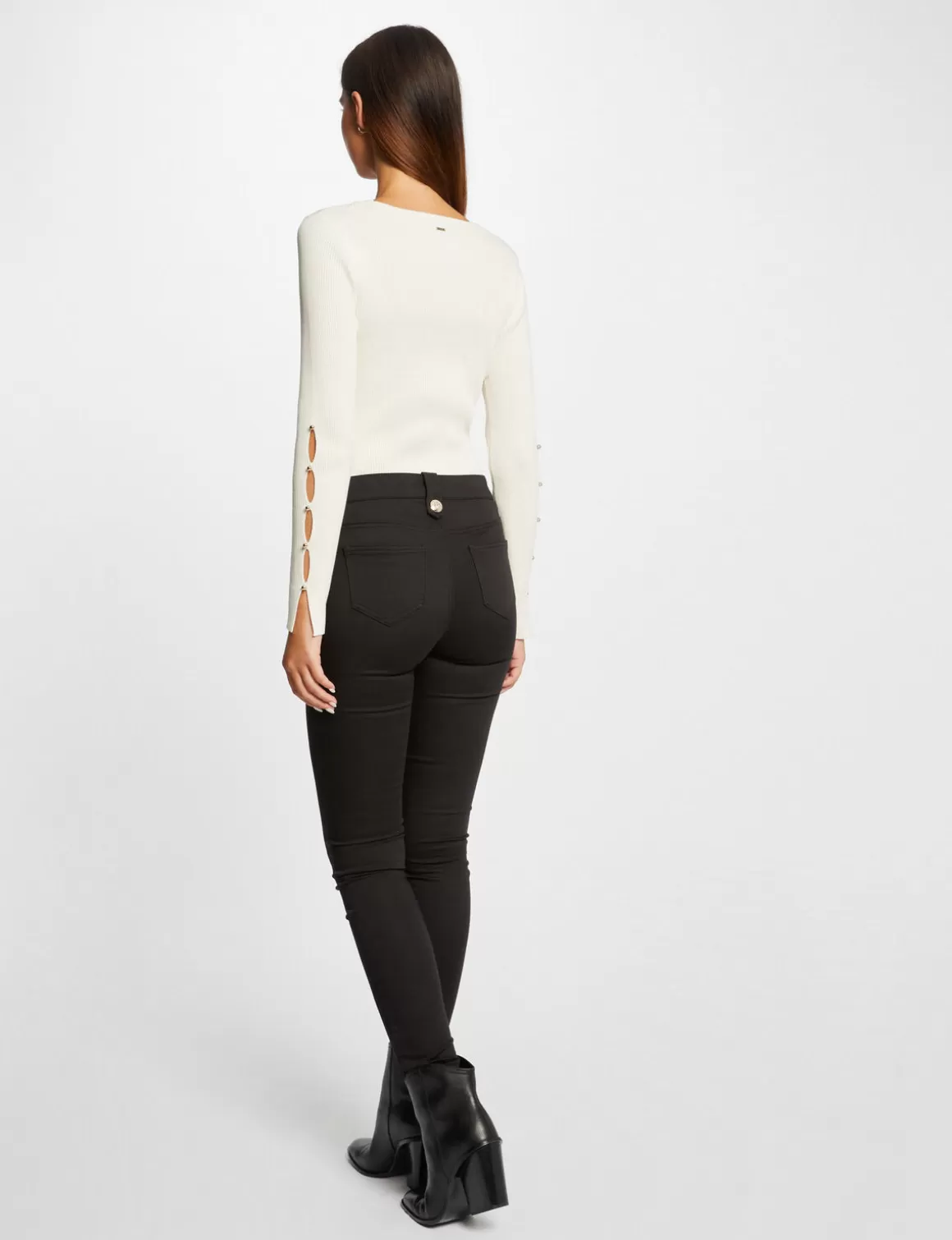 Morgan Shorts>Pantalon Skinny Avec Boutons Decoratifs Femme | Noir