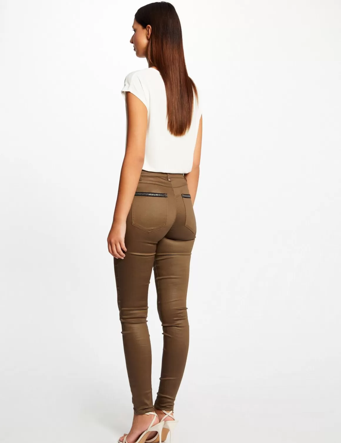 Morgan Shorts>Pantalon Skinny Enduit A Details Bijoux Vert Moyen Femme | Vert_Moyen