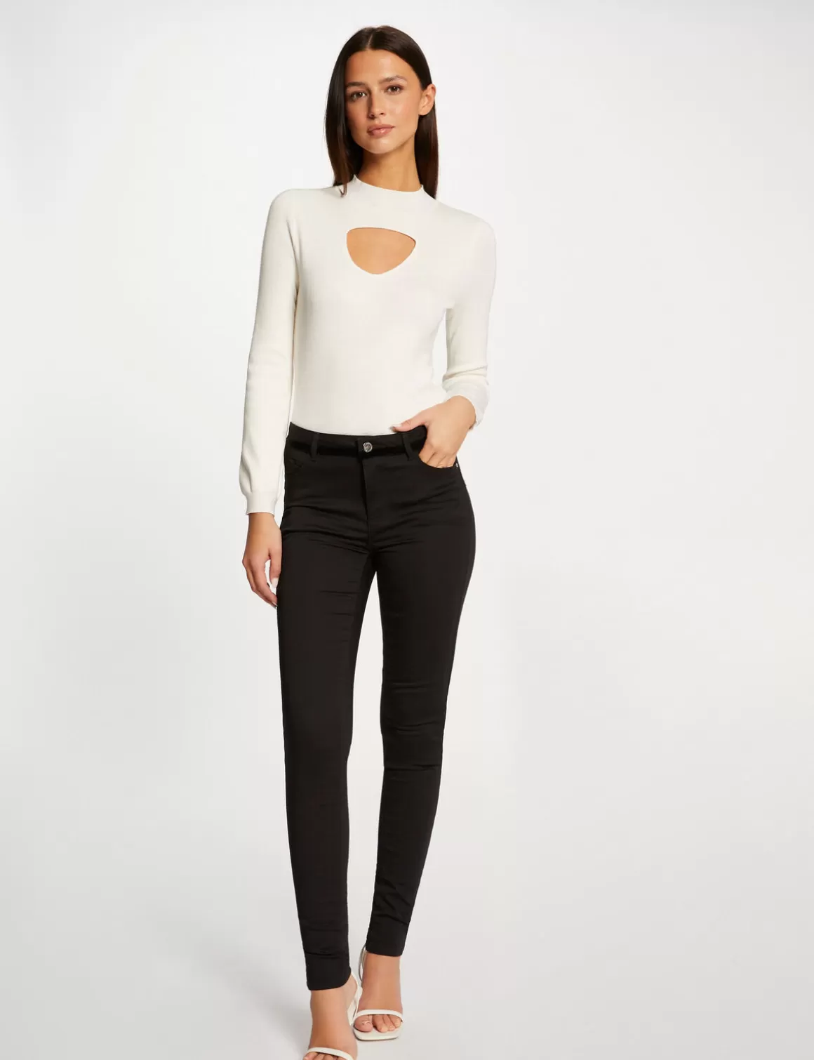 Morgan Pantalons>Pantalon Skinny Enduit A Details Velours Femme | Noir