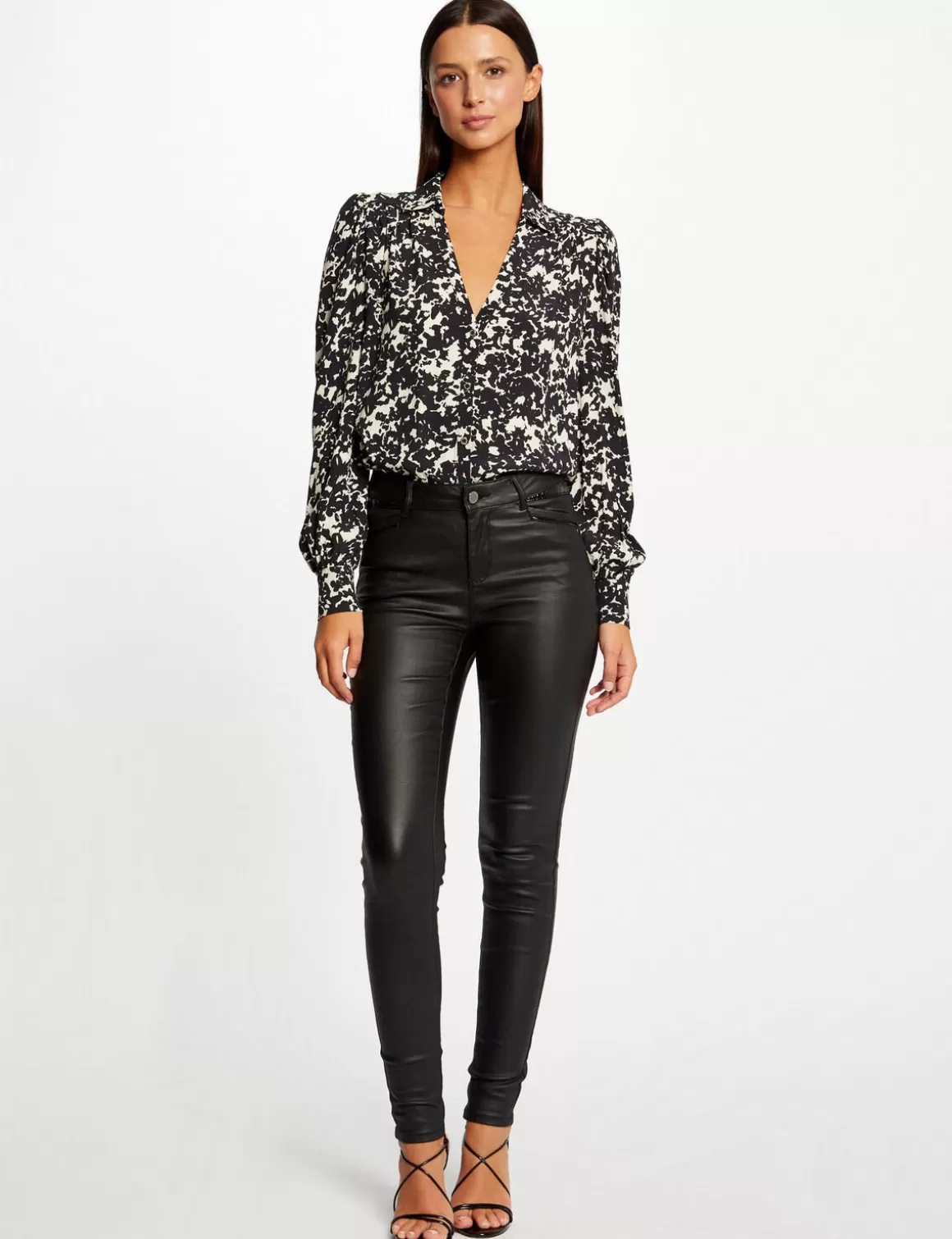 Morgan Pantalons>Pantalon Skinny Enduit A Details Vinyle Femme | Noir