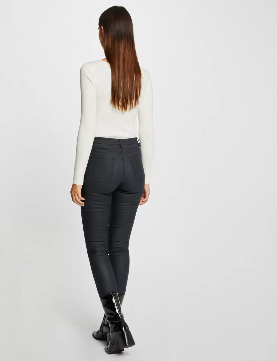 Morgan Pantalons>Pantalon Skinny Enduit Details Zippes Femme | Marine