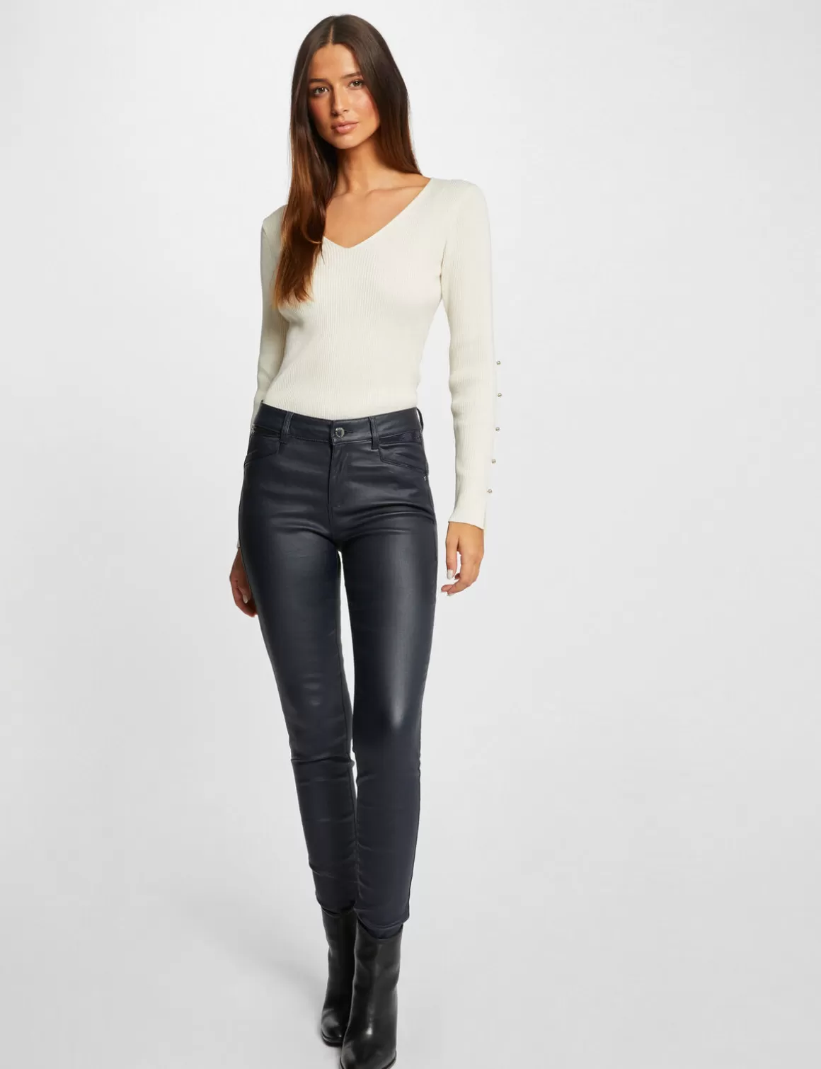 Morgan Pantalons>Pantalon Skinny Enduit Femme | Marine