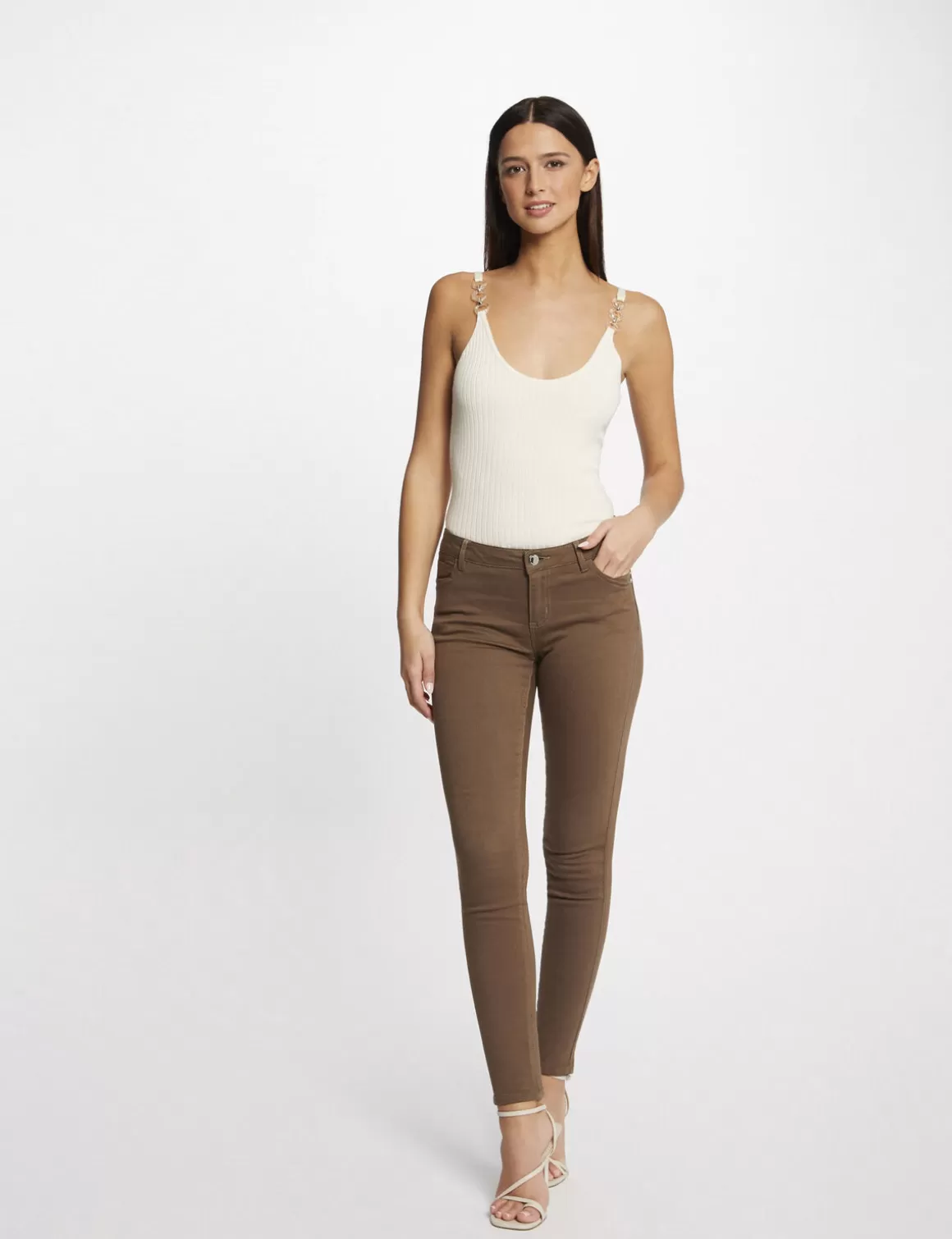 Morgan Pantalons>Pantalon Skinny Taille Basse Femme | Marron