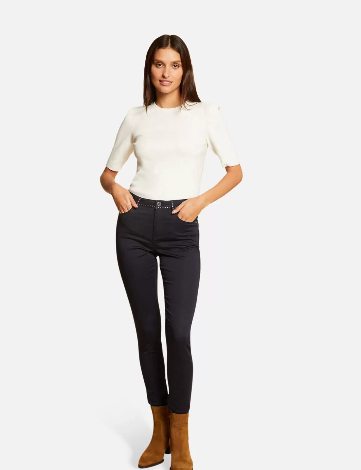 Morgan Pantalons>Pantalon Slim Avec Clous Femme | Marine