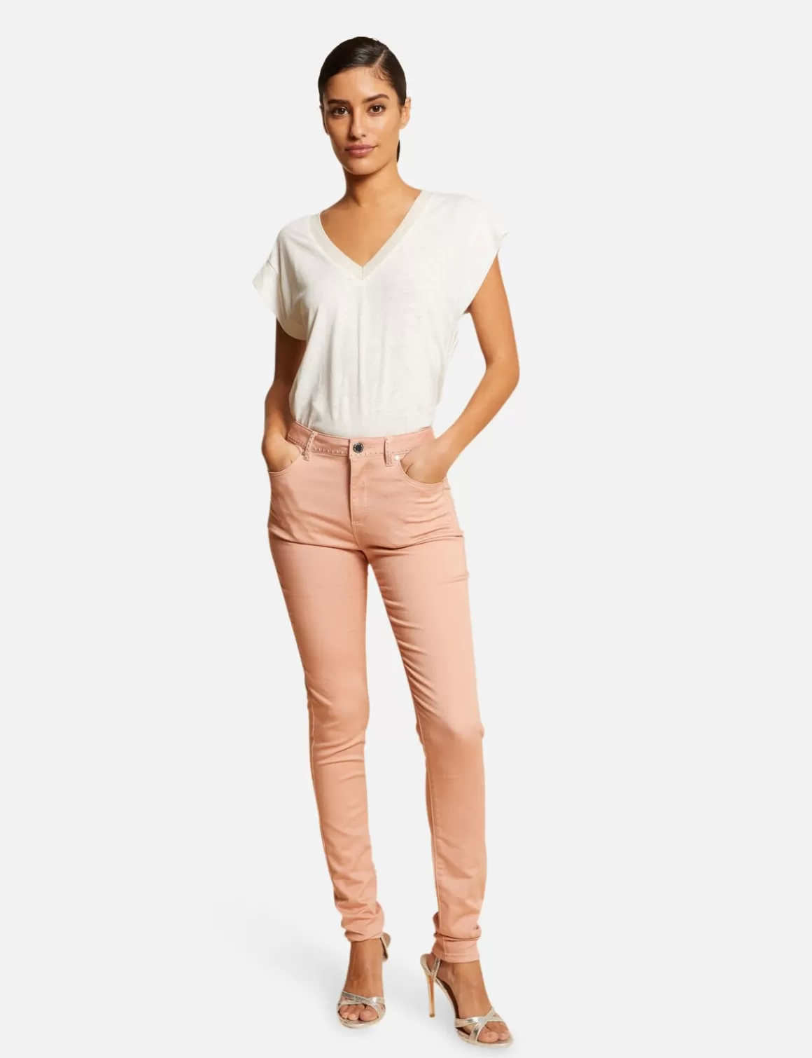 Morgan Pantalons>Pantalon Slim Avec Clous Vieux Rose Femme | Vieux_Rose