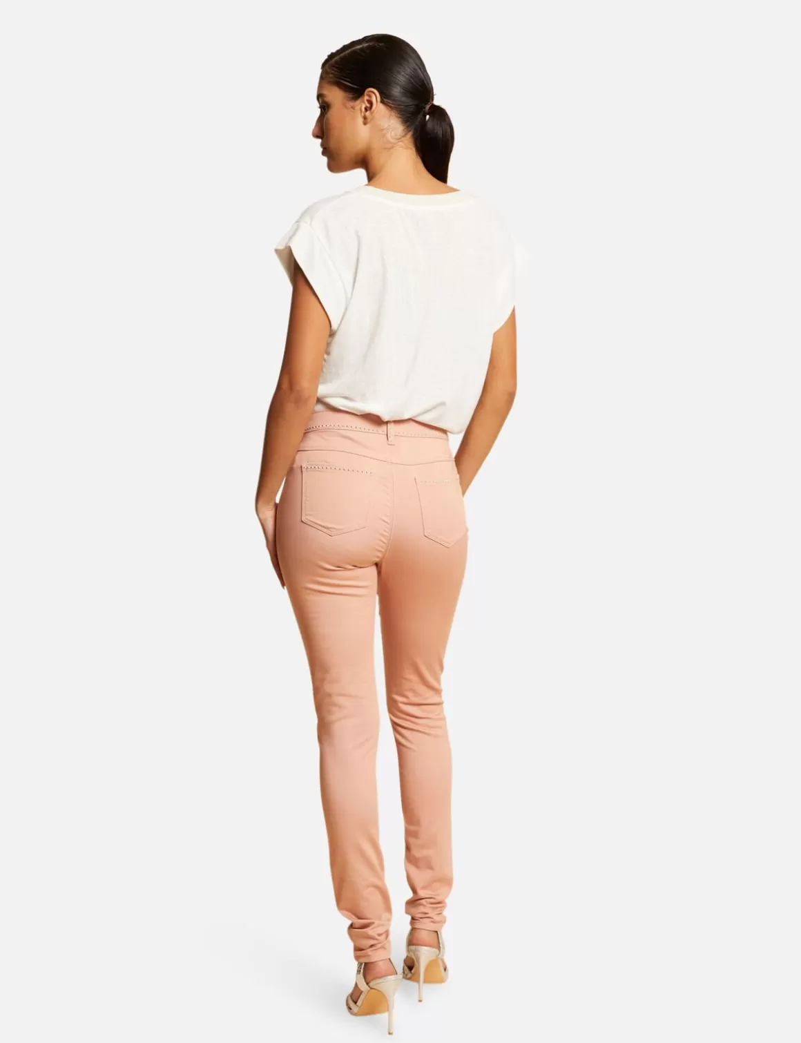 Morgan Pantalons>Pantalon Slim Avec Clous Vieux Rose Femme | Vieux_Rose