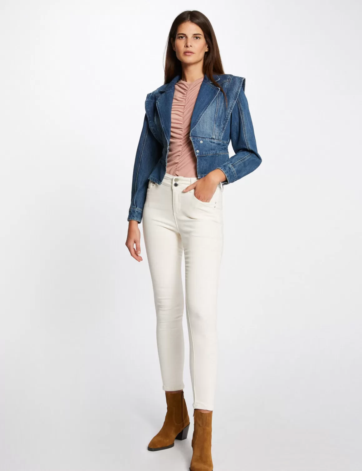 Morgan Jeans>Pantalon Slim Avec Details Bijoux Femme | Ivoire