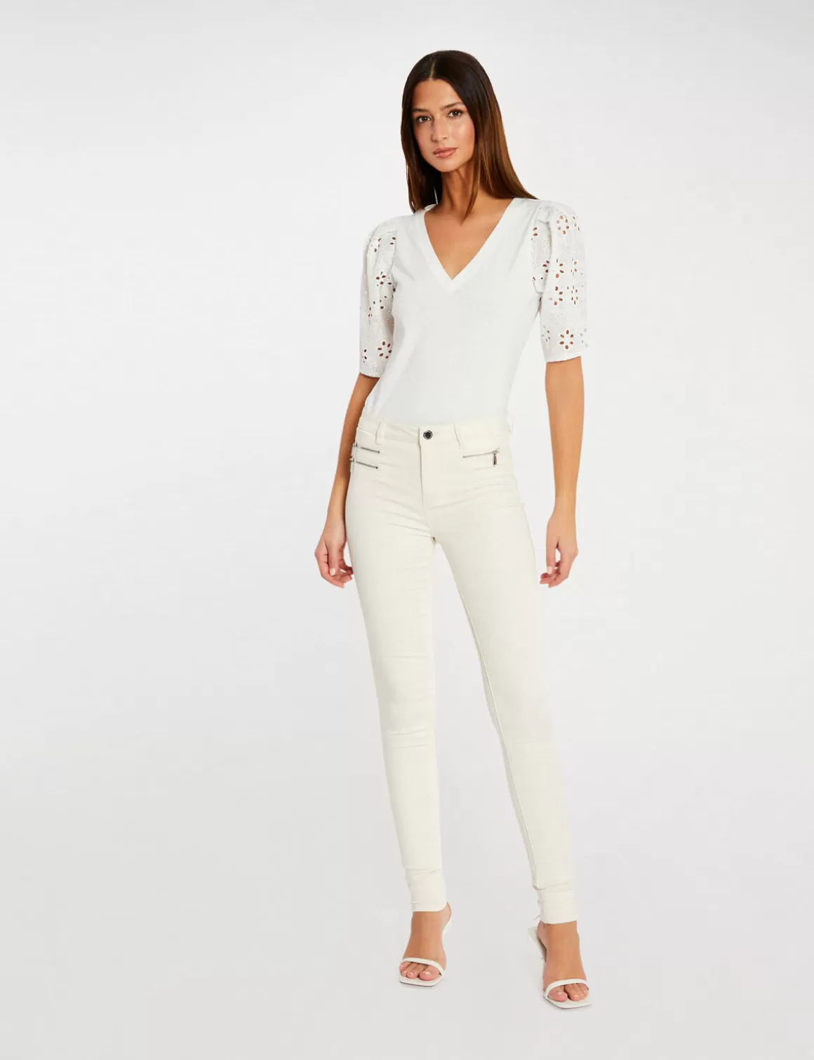 Morgan Pantalons>Pantalon Slim Effet Stretch Femme | Ivoire