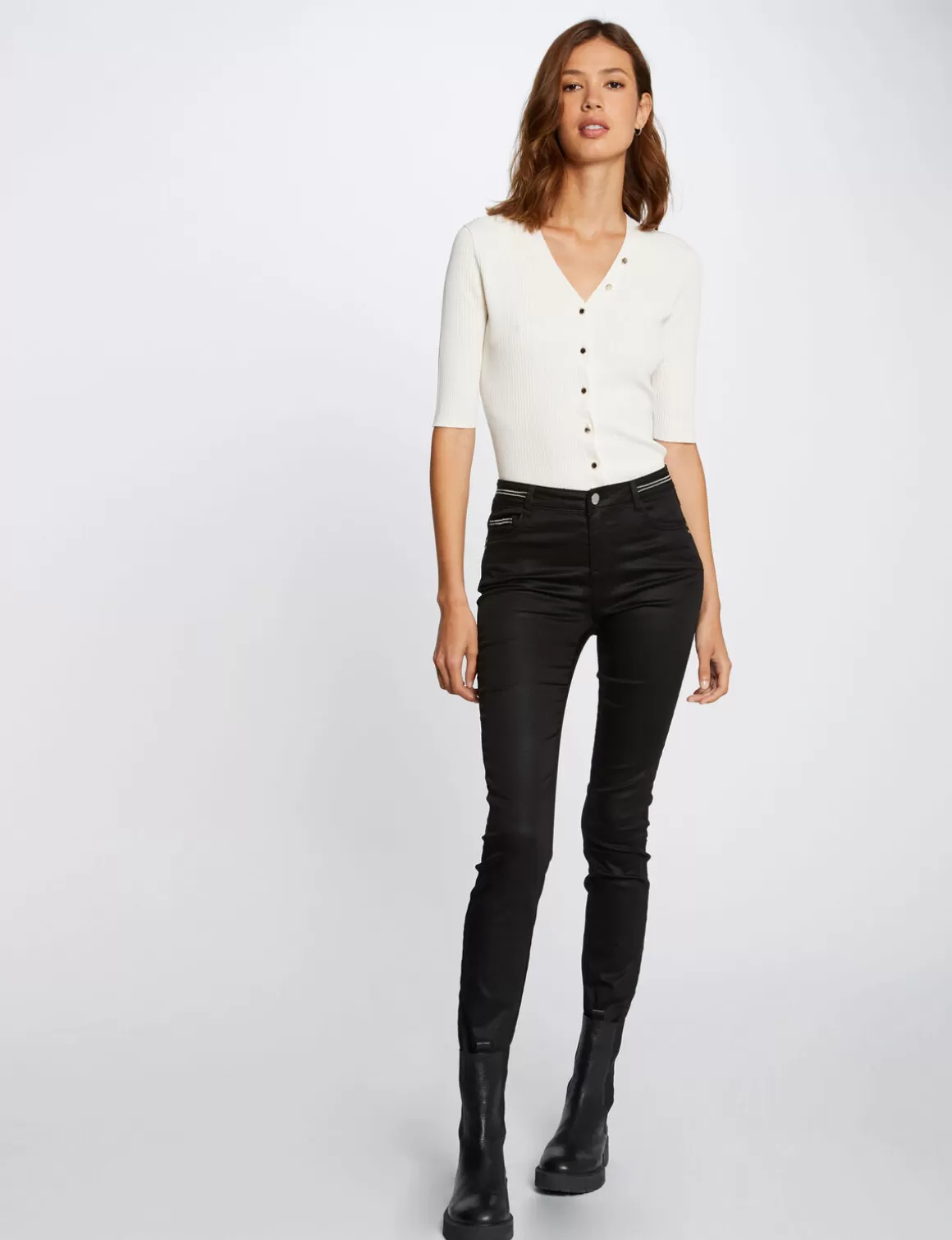 Morgan Pantalons>Pantalon Slim Enduit Femme | Noir