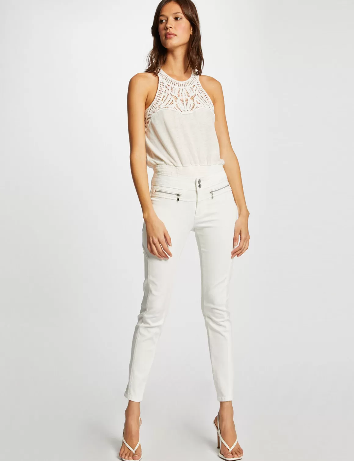 Morgan Pantalons>Pantalon Slim Taille Basse Femme | Ecru