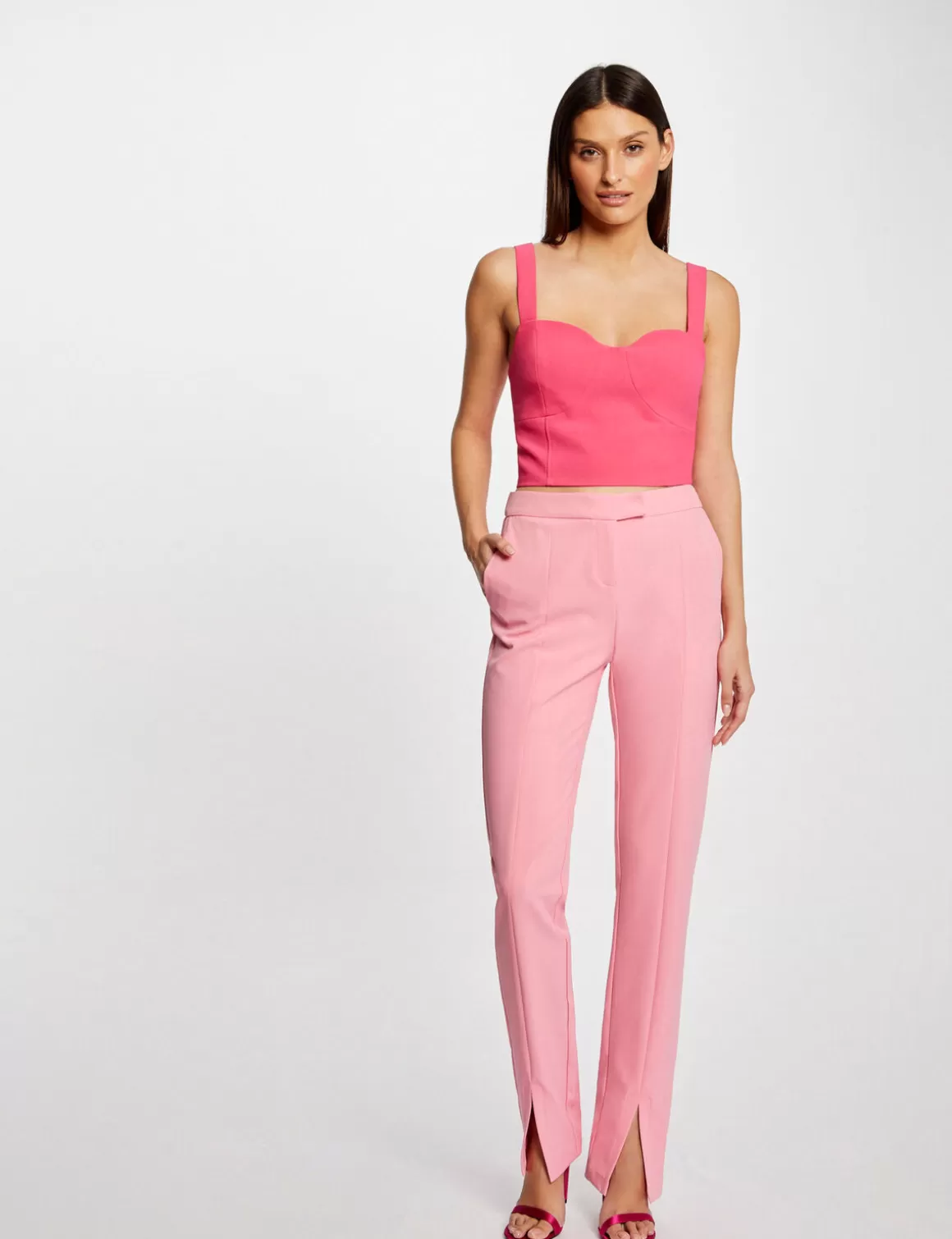 Morgan Ensembles Et Tailleurs>Pantalon Tailleur Ajuste Fendu Rose Clair Femme | Rose_Clair