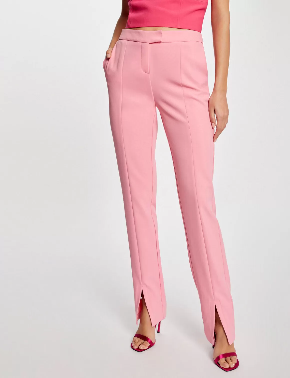 Morgan Ensembles Et Tailleurs>Pantalon Tailleur Ajuste Fendu Rose Clair Femme | Rose_Clair