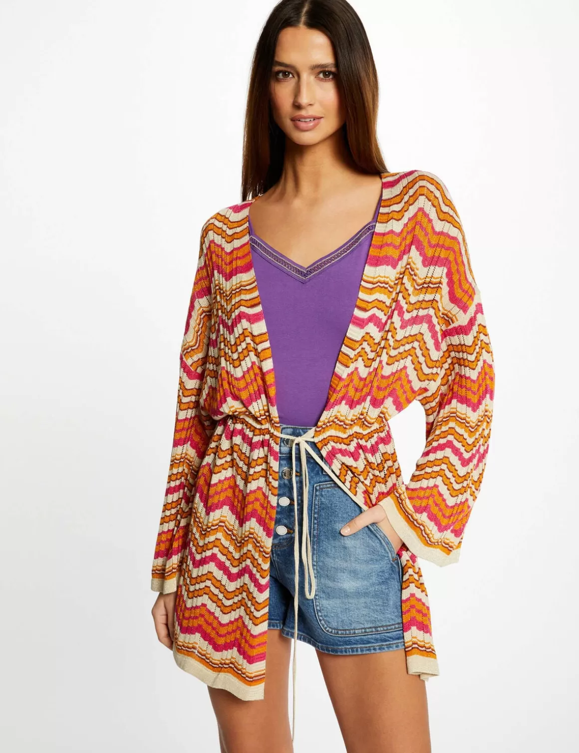 Morgan Gilets>Poncho Imprime Chevron Femme | Orange