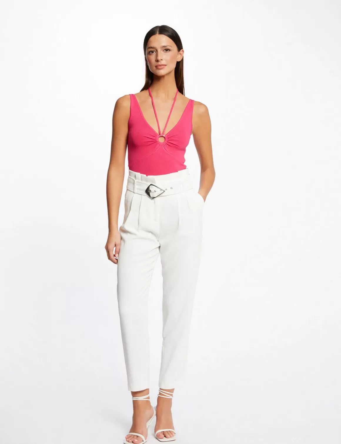 Morgan Tops Et T-Shirts>Pull Debardeur Avec Dos Nu Rose Fonce Femme | Rose_Fonce