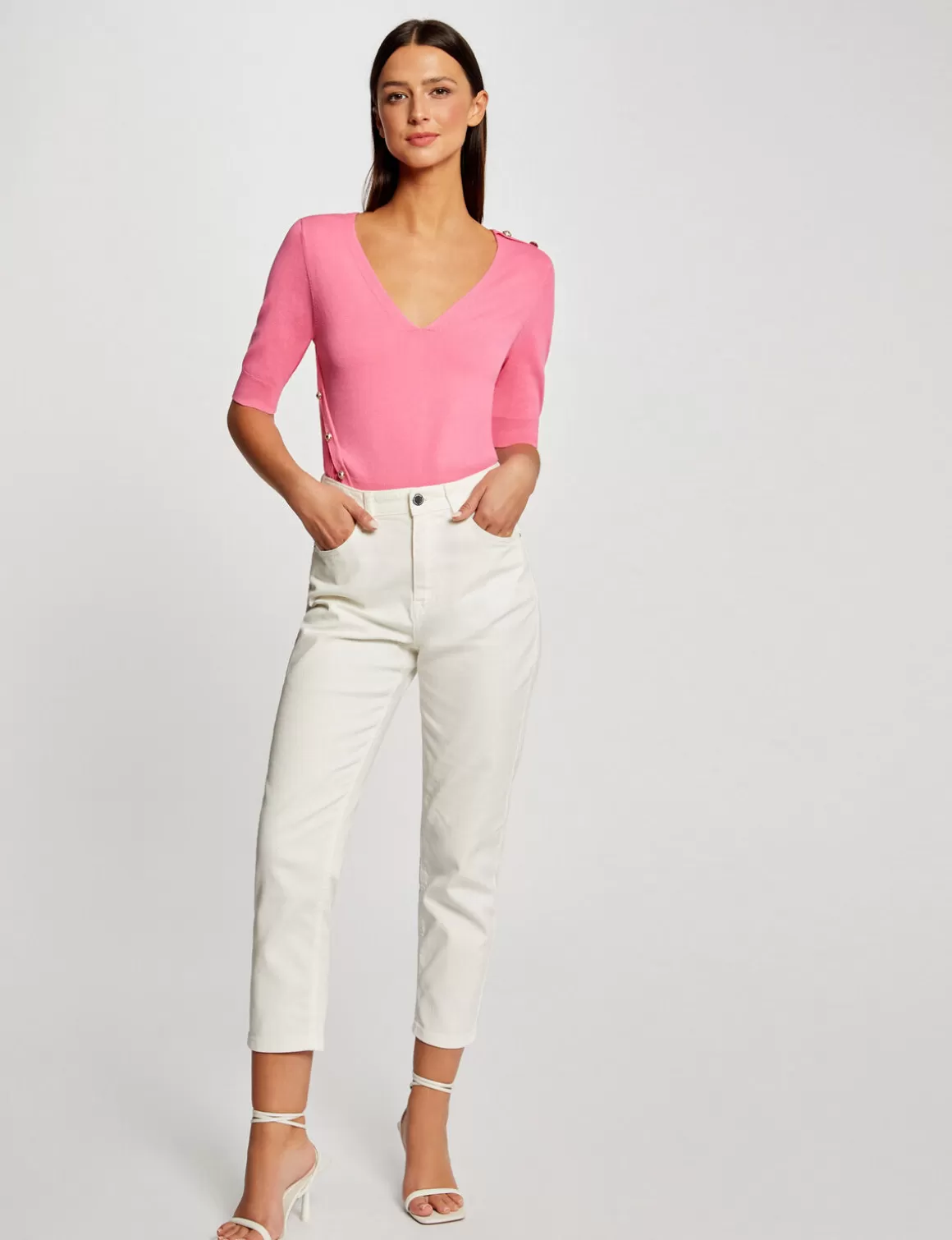 Morgan Pulls>Pull Manches 3/4 Avec Boutons Femme | Rose