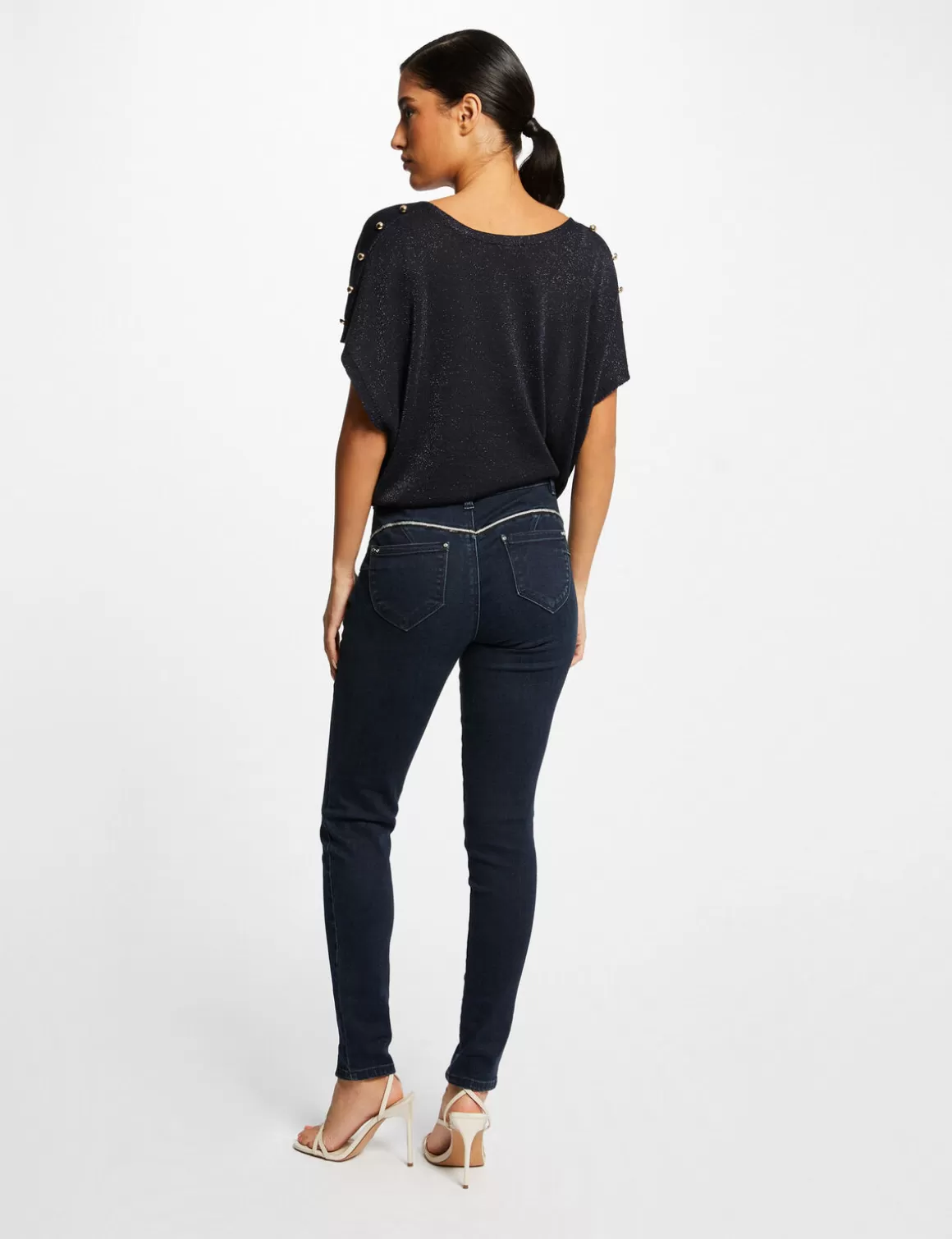 Morgan Pulls>Pull Manches Courtes A Col En V Femme | Marine
