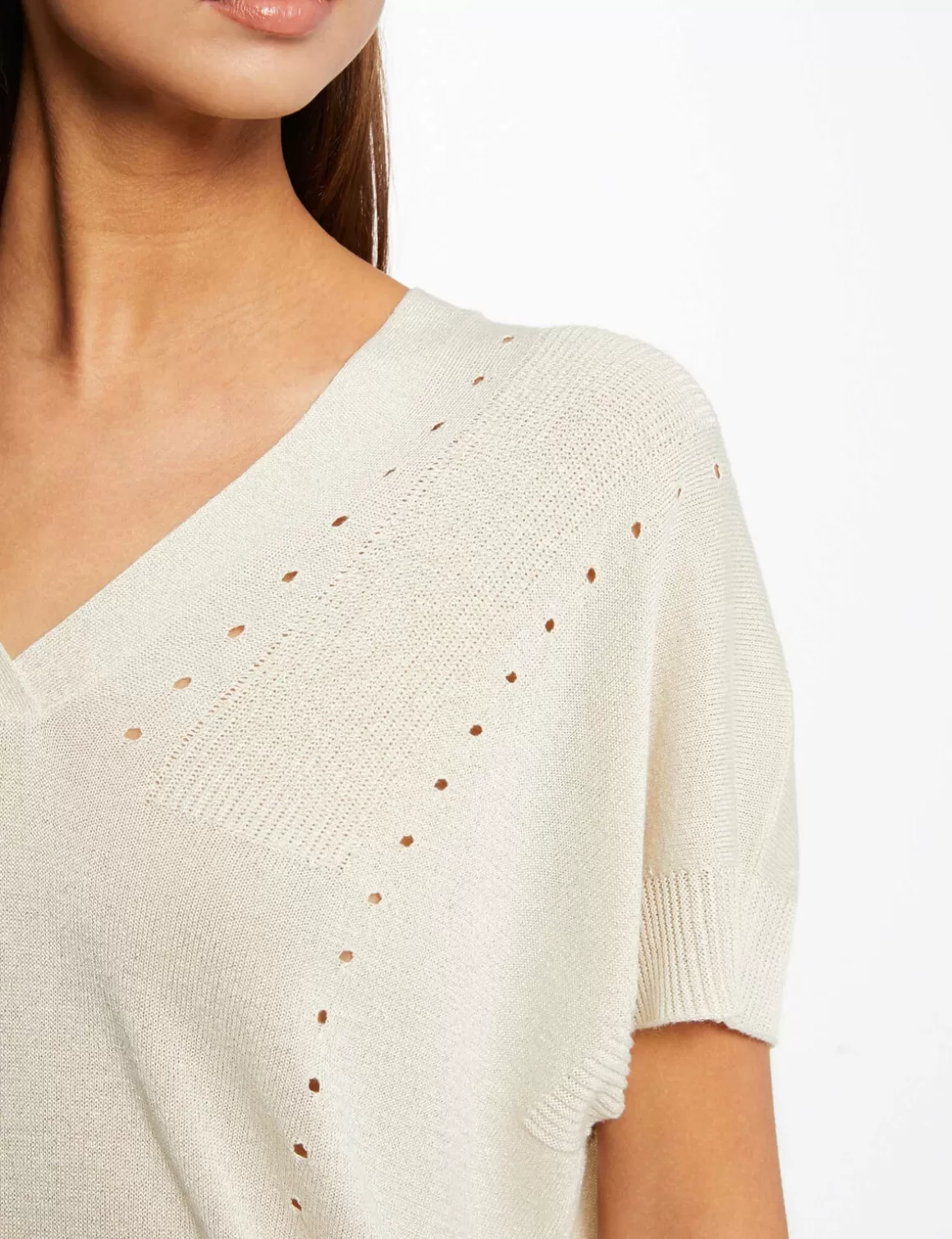 Morgan Pulls>Pull Manches Courtes A Col En V Femme | Beige
