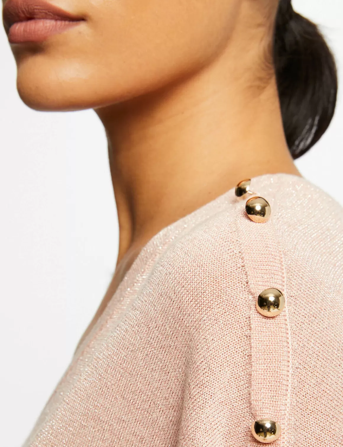 Morgan Pulls>Pull Manches Courtes A Col En V Rose Clair Femme | Rose_Clair