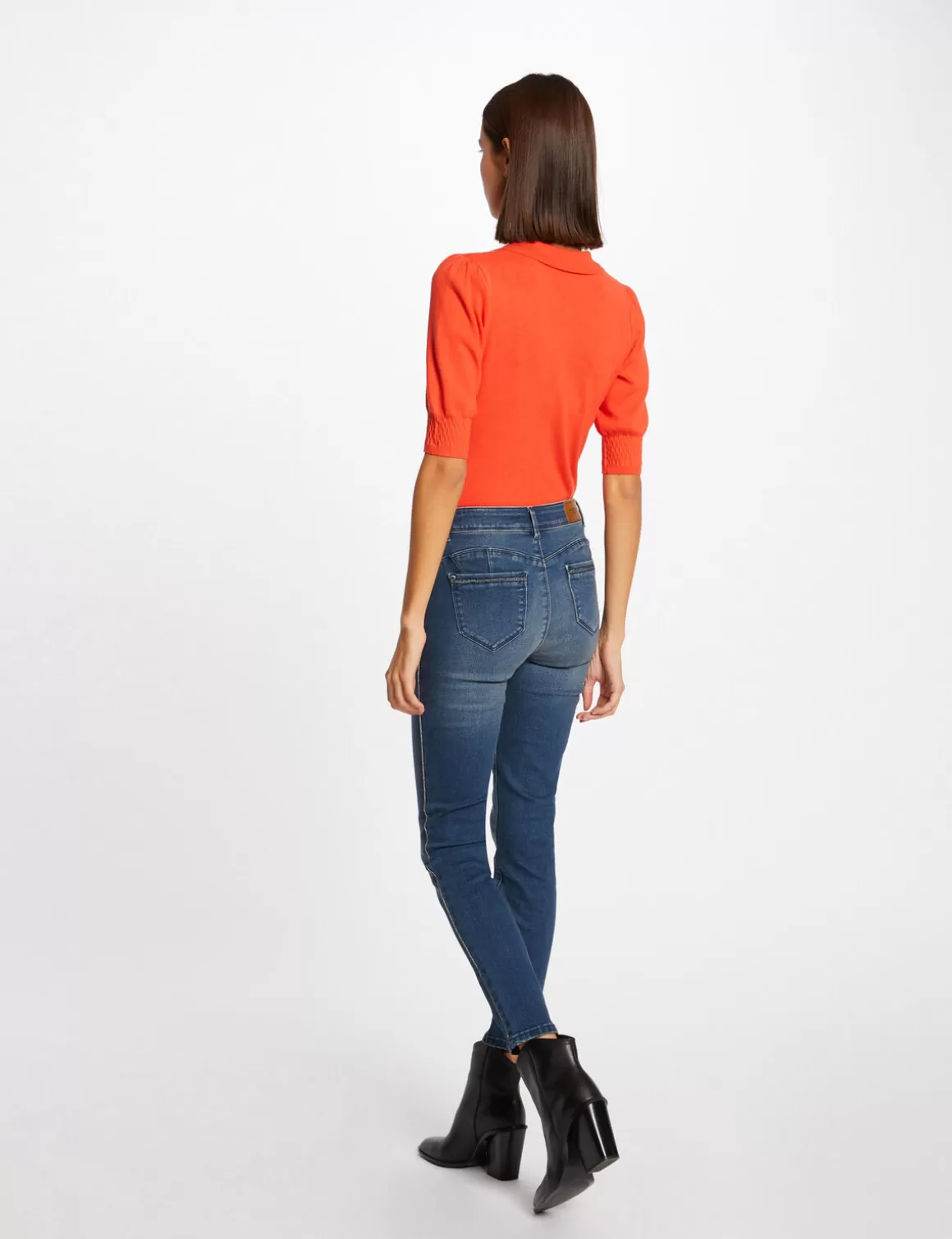 Morgan Pulls>Pull Manches Courtes A Col Polo Femme | Orange