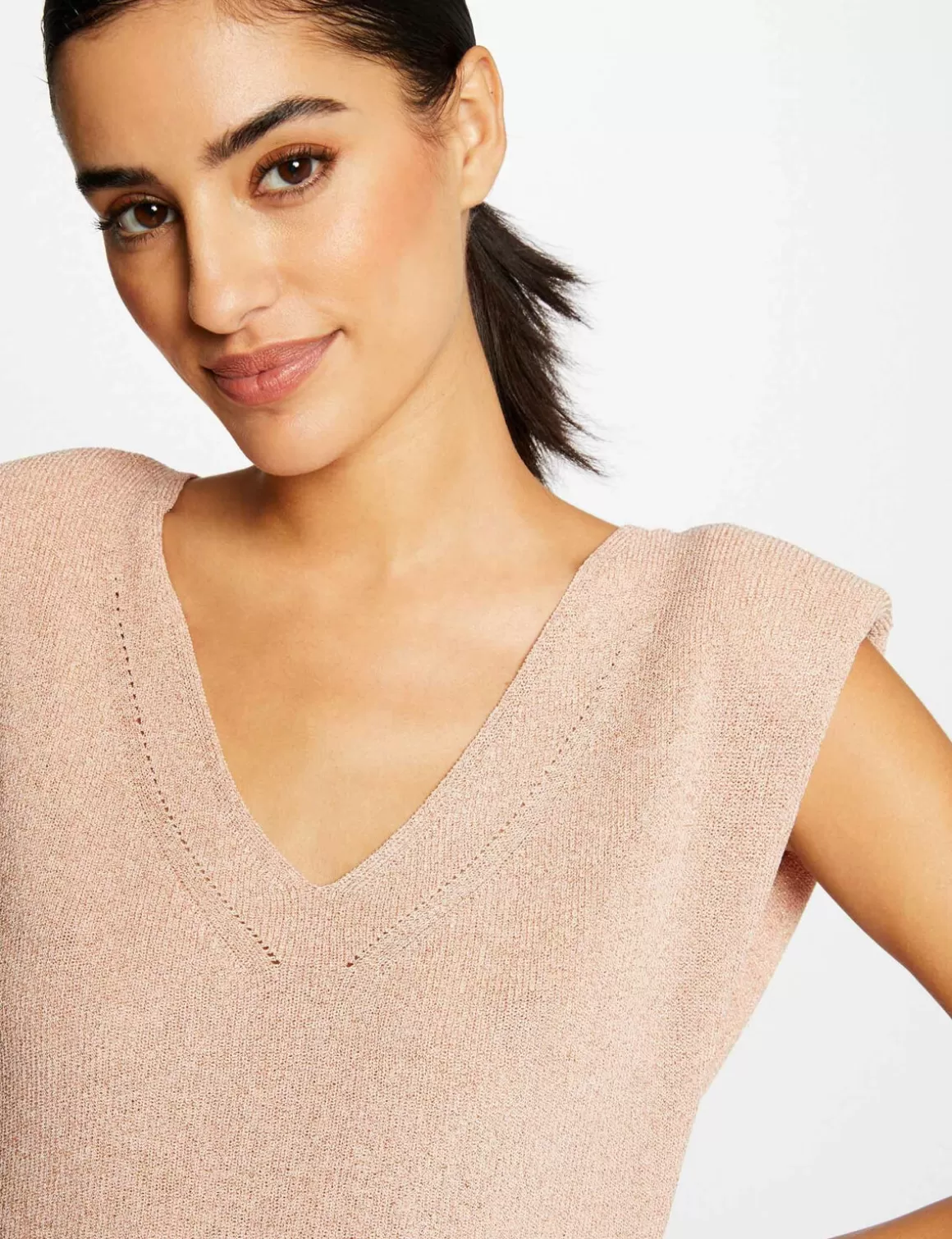 Morgan Pulls>Pull Manches Courtes A Epaulettes Vieux Rose Femme | Vieux_Rose
