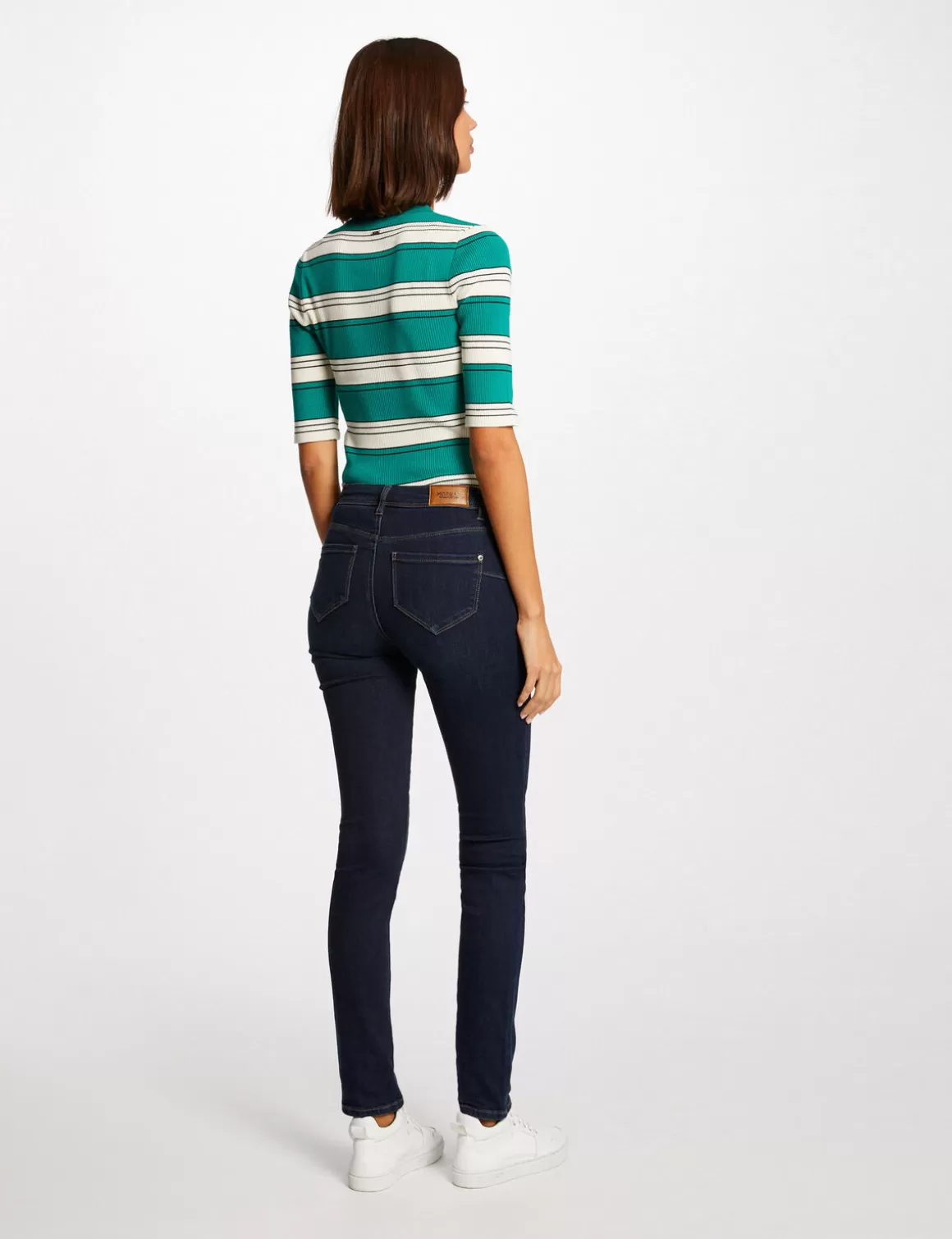 Morgan Pulls>Pull Manches Courtes A Rayures Vert Moyen Femme | Vert_Moyen