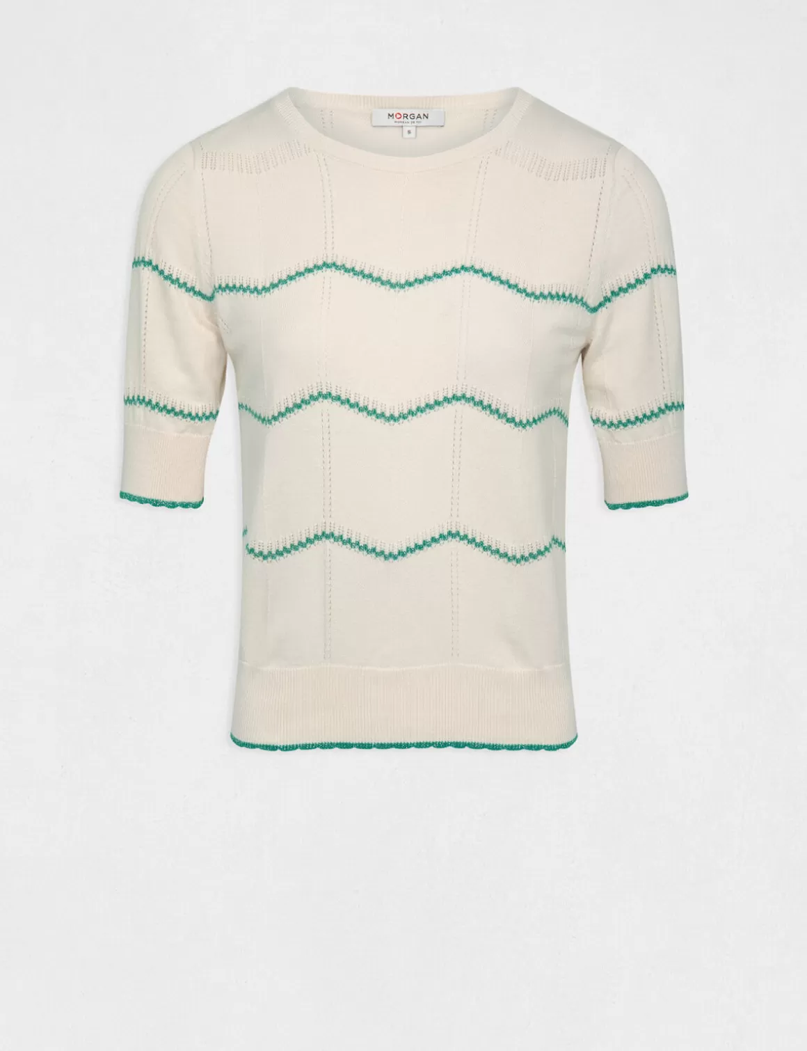 Morgan Pulls>Pull Manches Courtes A Rayures Vert Moyen Femme | Vert_Moyen