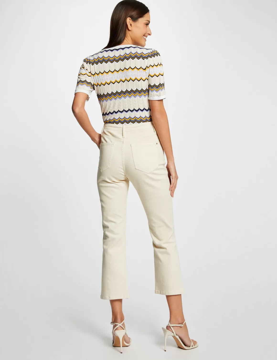 Morgan Pulls>Pull Manches Courtes Imprime Chevron Femme | Ivoire