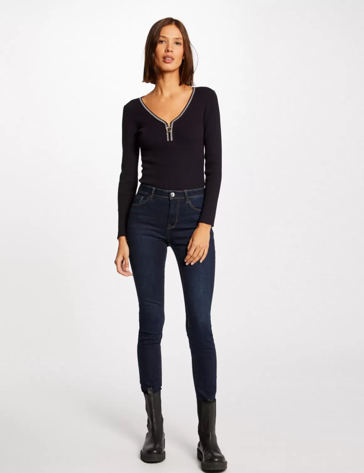Morgan Pulls>Pull Manches Longues A Col En V Femme | Marine