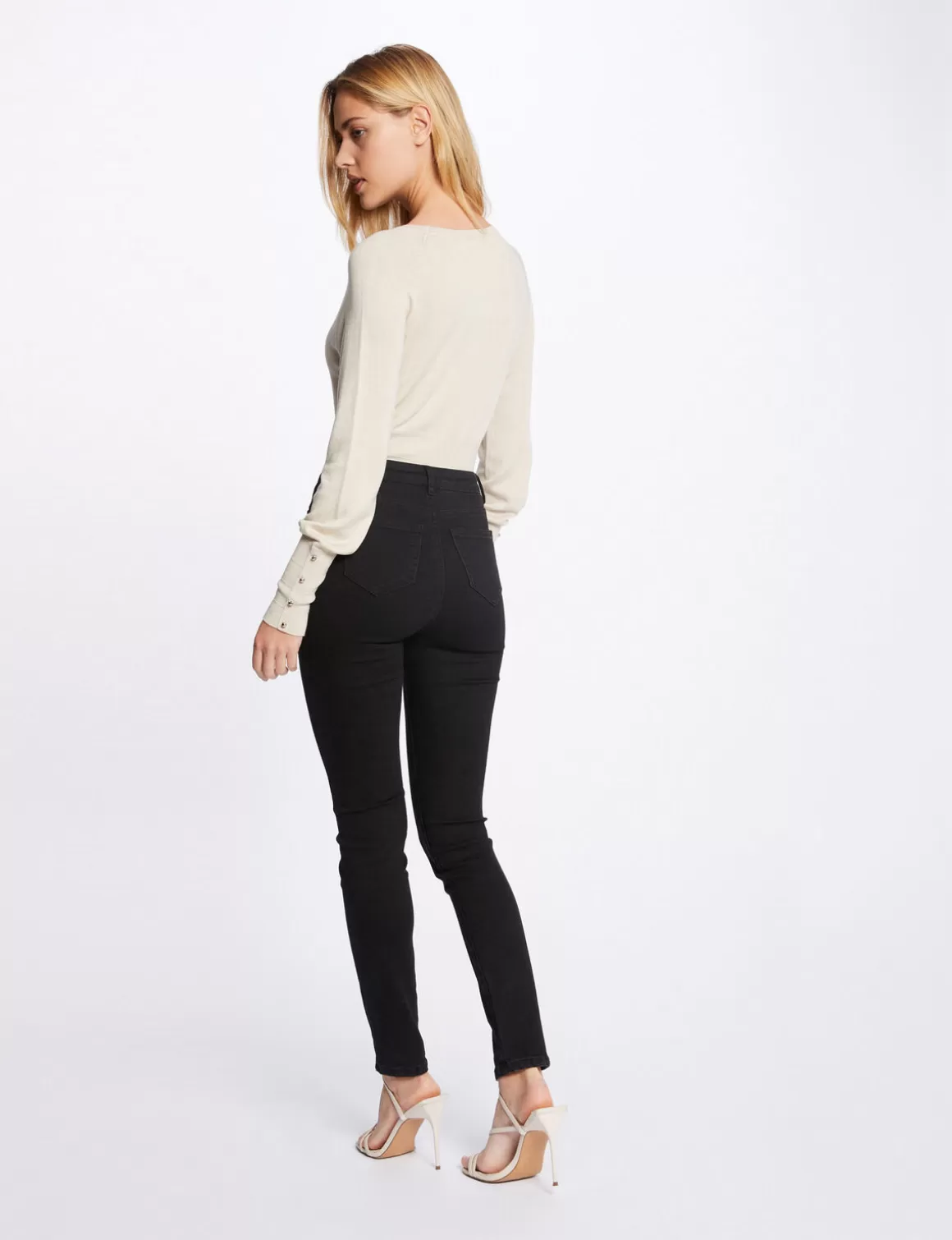 Morgan Pulls>Pull Manches Longues A Col Rond Beige Moyen Femme | Beige_Moyen
