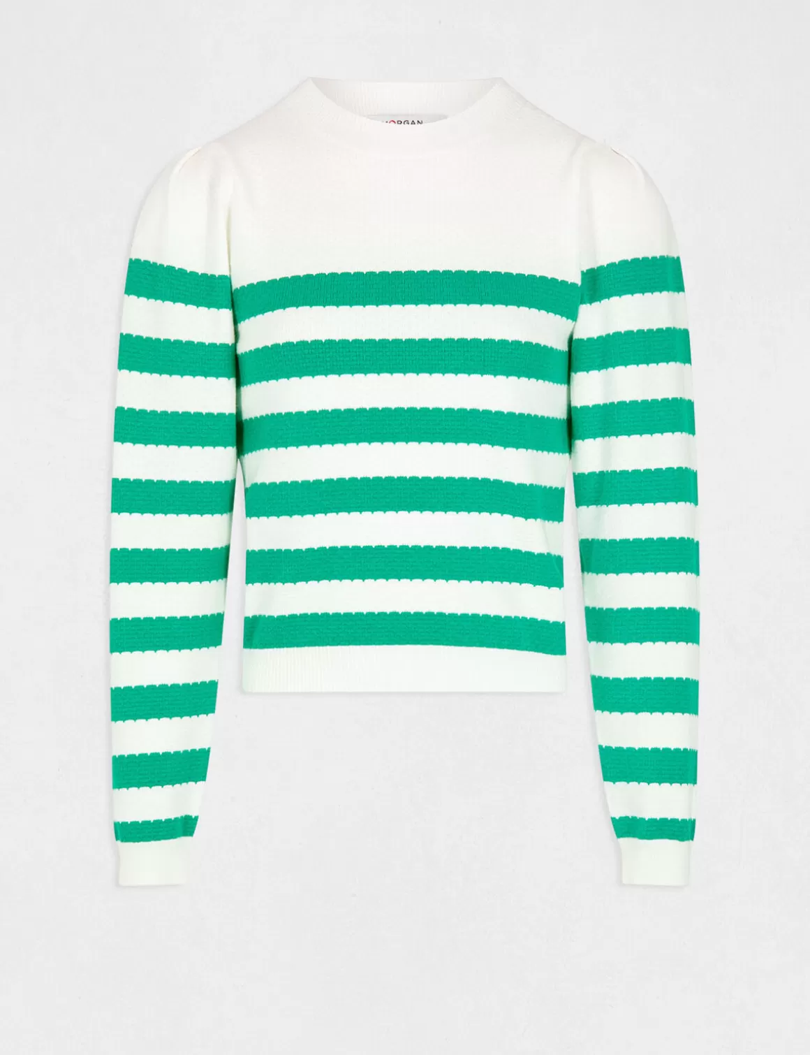 Morgan Pulls>Pull Manches Longues A Rayures Vert Moyen Femme | Vert_Moyen