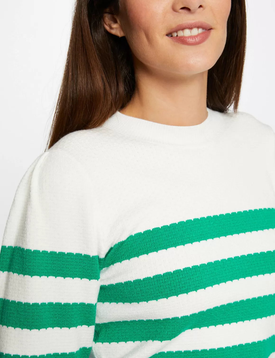 Morgan Pulls>Pull Manches Longues A Rayures Vert Moyen Femme | Vert_Moyen