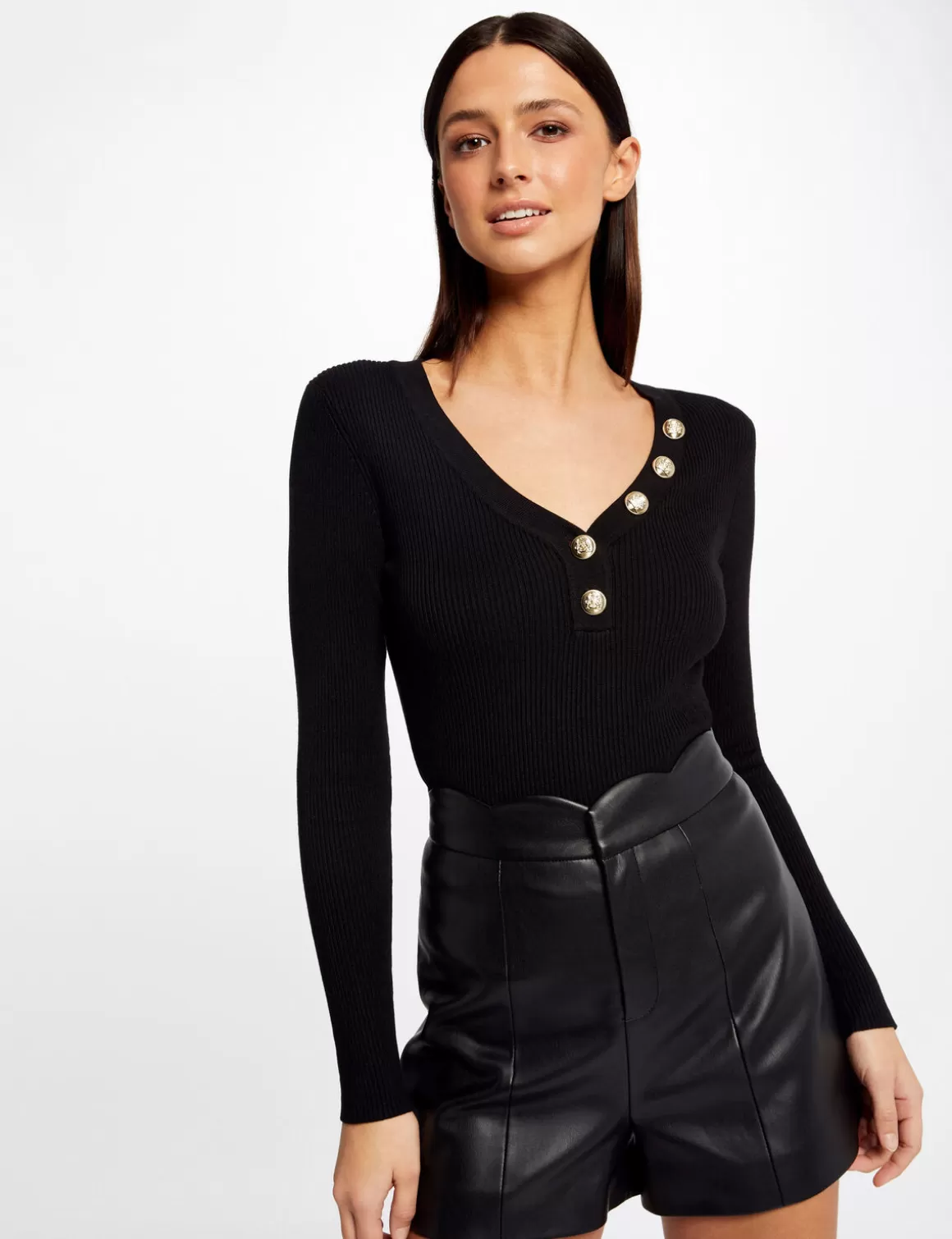 Morgan Pulls>Pull Manches Longues Avec Boutons Femme | Noir