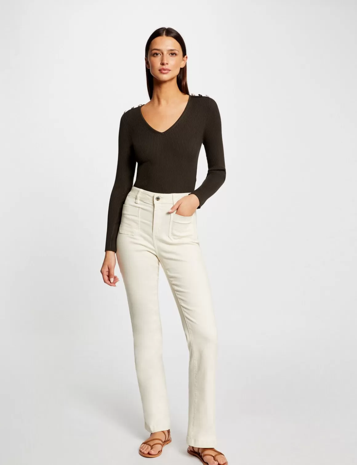 Morgan Pulls>Pull Manches Longues Avec Boutons Vert Fonce Femme | Vert_Fonce