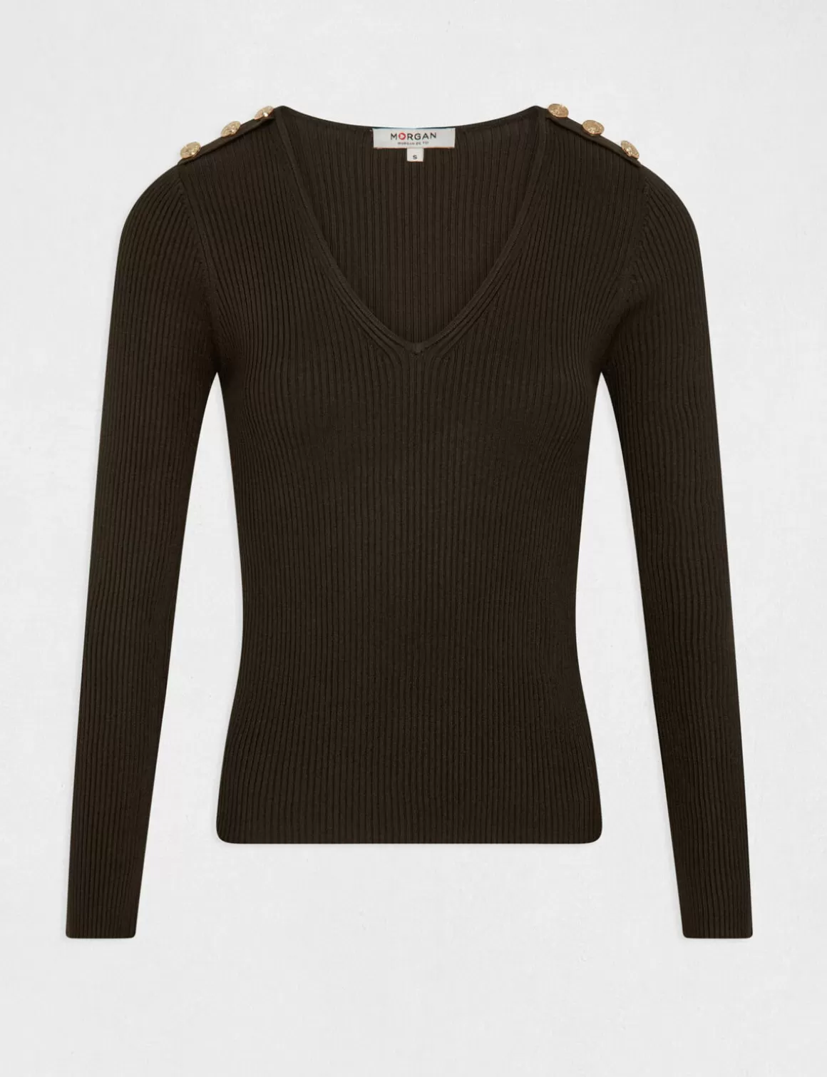 Morgan Pulls>Pull Manches Longues Avec Boutons Vert Fonce Femme | Vert_Fonce