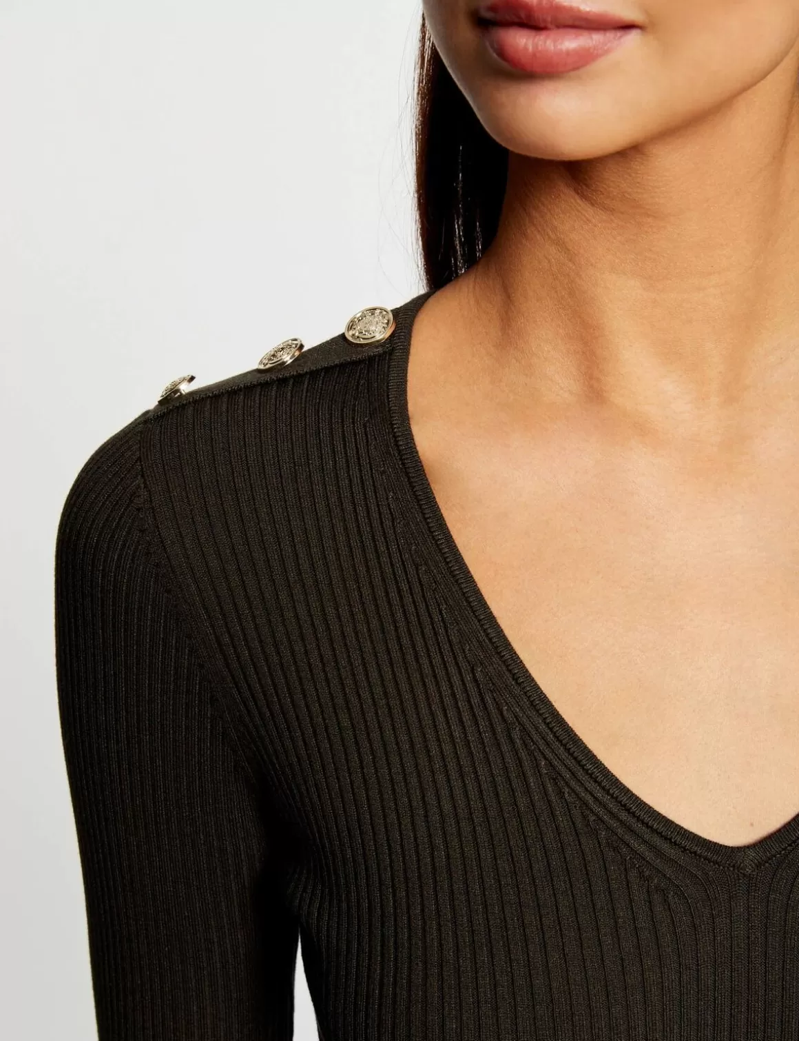 Morgan Pulls>Pull Manches Longues Avec Boutons Vert Fonce Femme | Vert_Fonce
