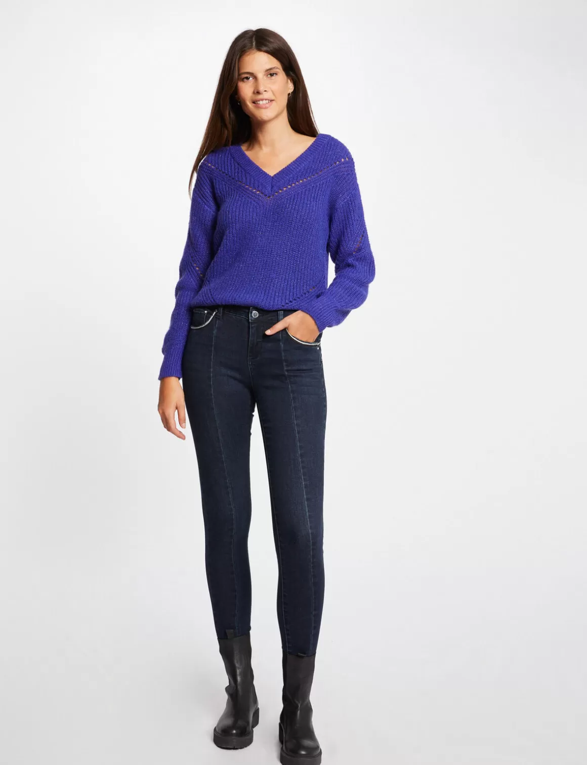Morgan Pulls>Pull Manches Longues Avec Col En V Femme | Violet