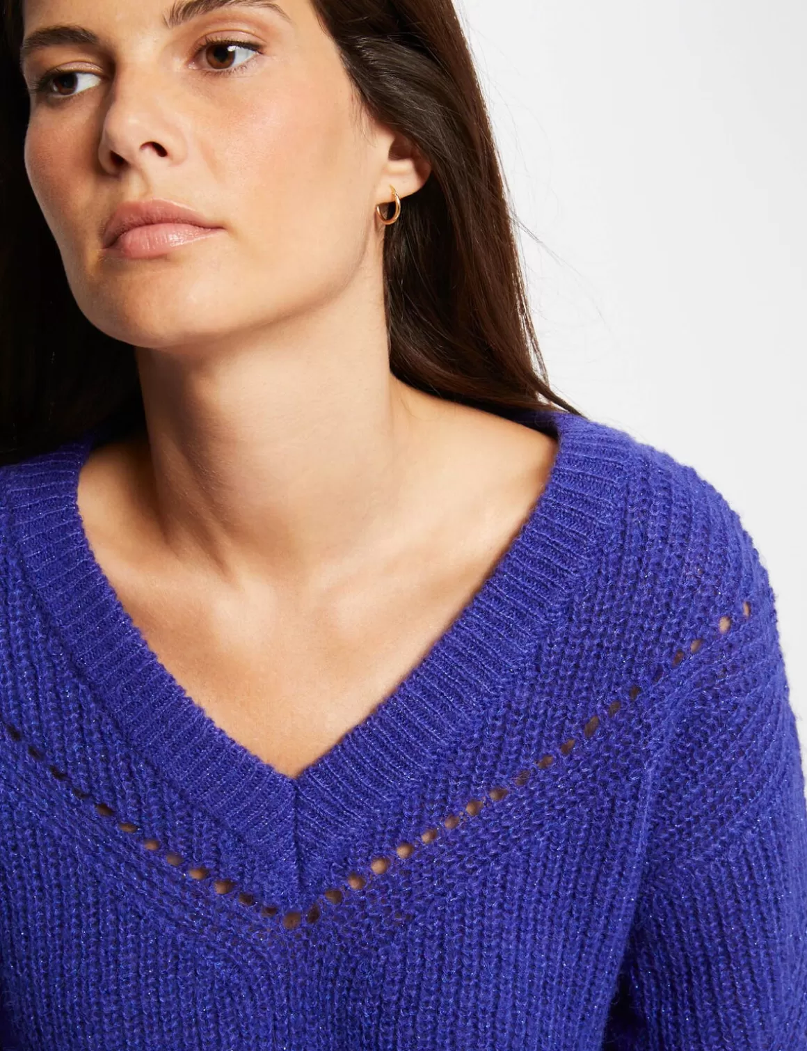 Morgan Pulls>Pull Manches Longues Avec Col En V Femme | Violet
