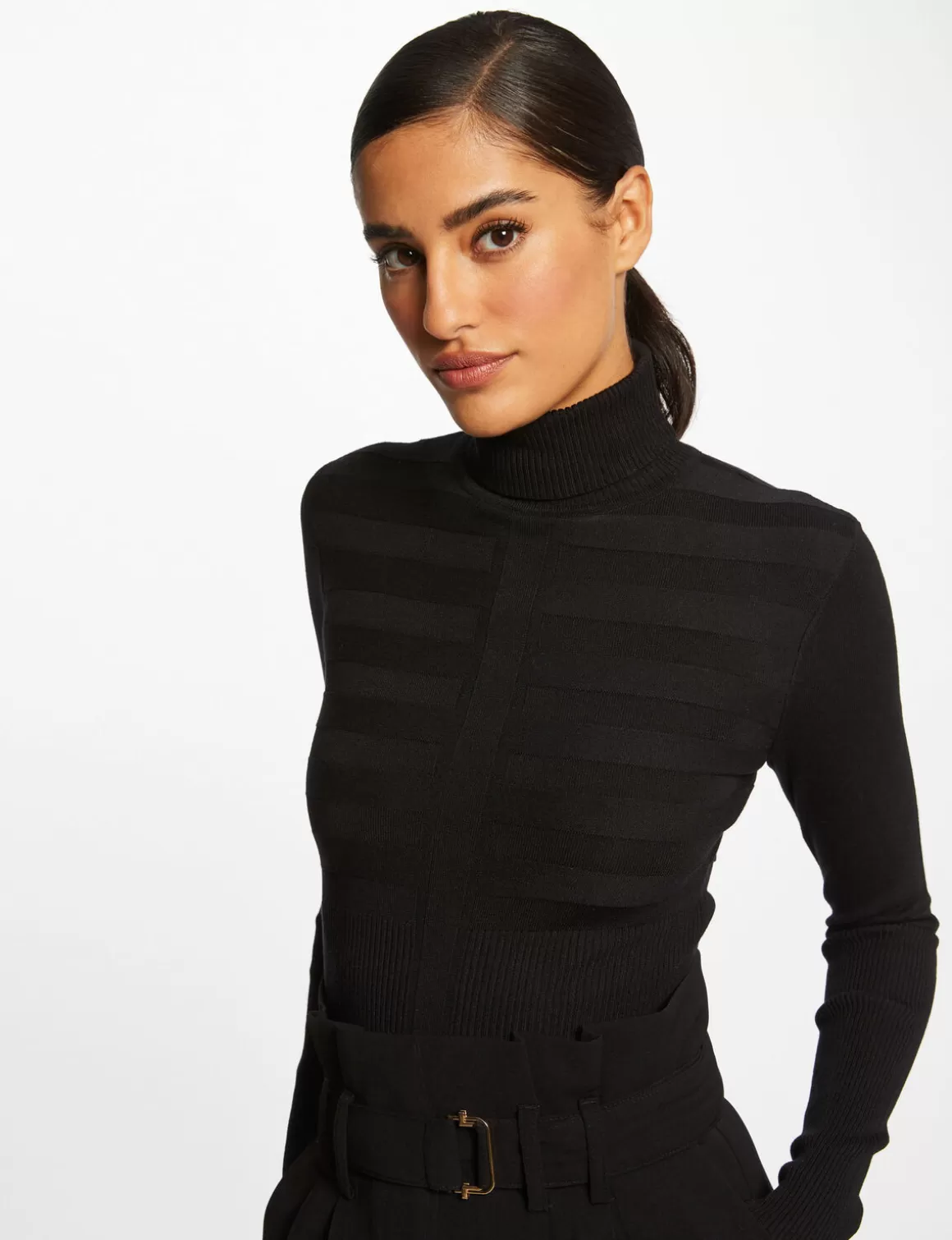 Morgan Pulls>Pull Manches Longues Col Roule Femme | Noir