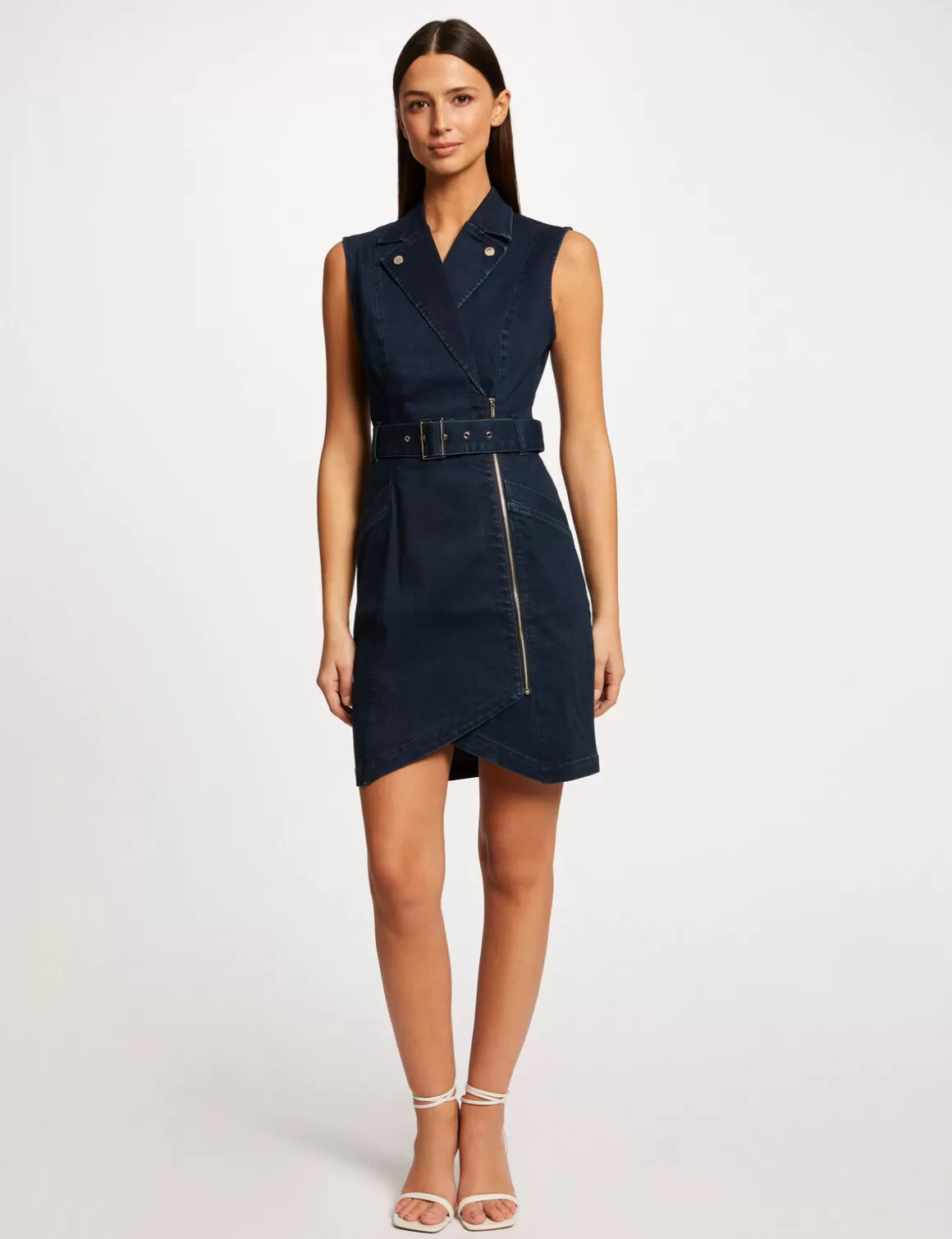 Morgan Robes>Robe Ajustee Drapee Sans Manches En Jean Jean Brut Femme | Jean_Brut