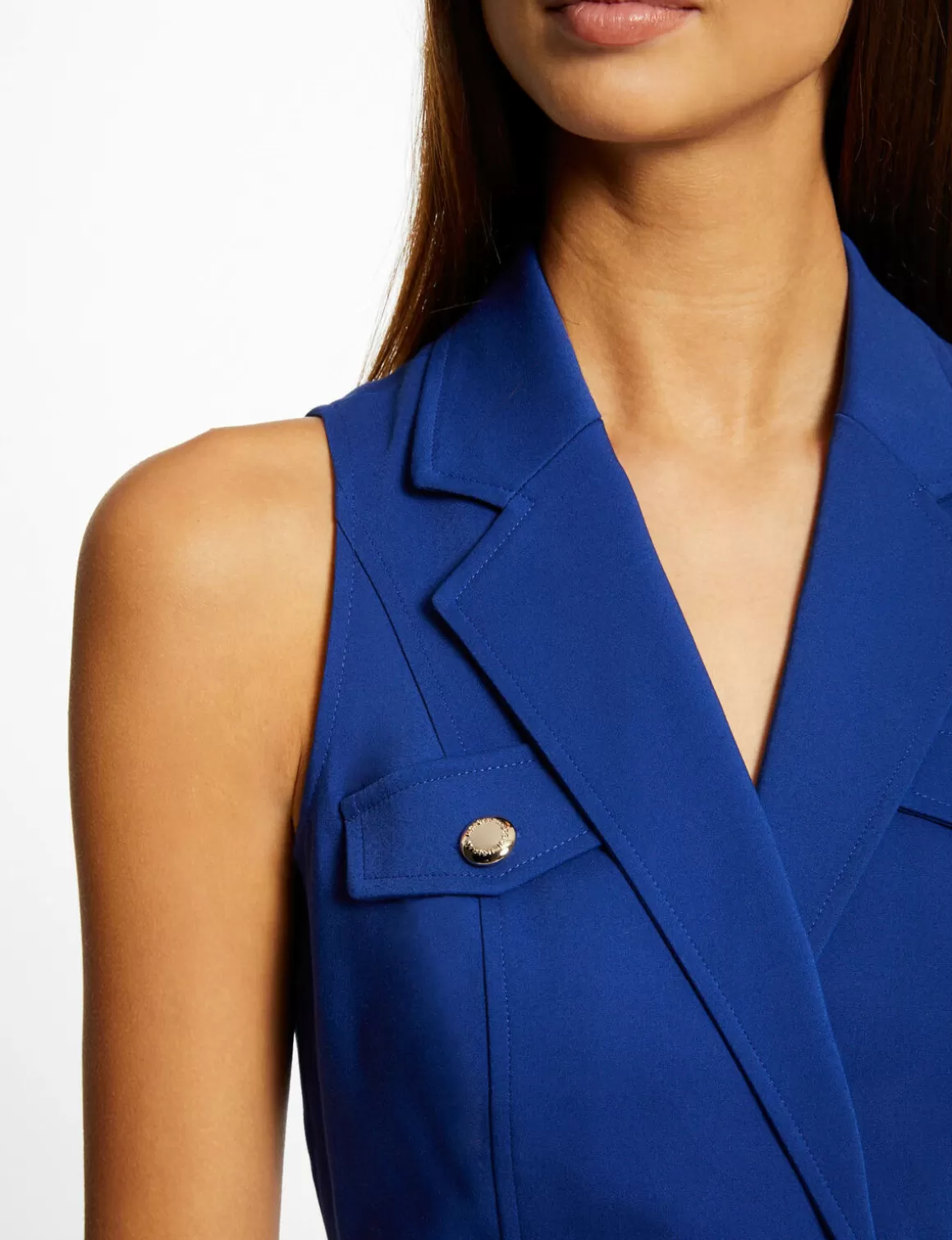 Morgan Robes>Robe Droite Avec Ornement Metallique Bleu Electrique Femme | Bleu_Electrique