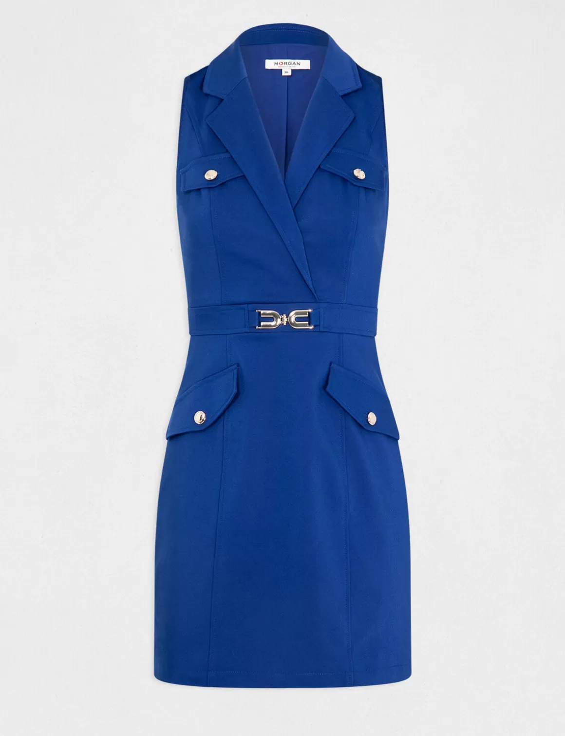 Morgan Robes>Robe Droite Avec Ornement Metallique Bleu Electrique Femme | Bleu_Electrique