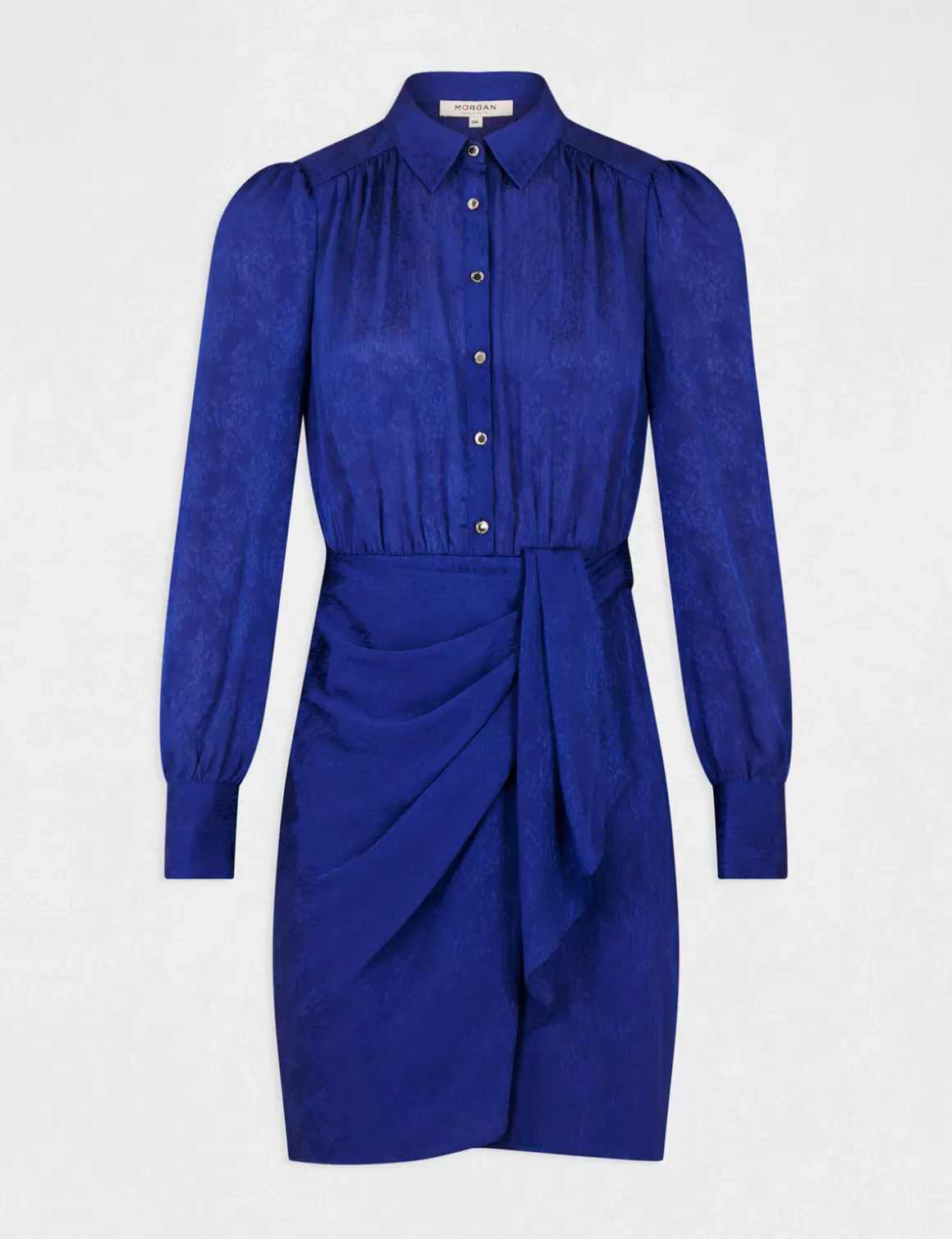 Morgan Robes>Robe Droite Drapee Satinee Imprimee Bleu Electrique Femme | Bleu_Electrique