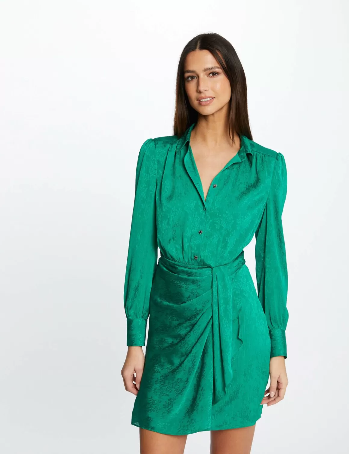 Morgan Robes>Robe Droite Drapee Satinee Imprimee Femme | Vert