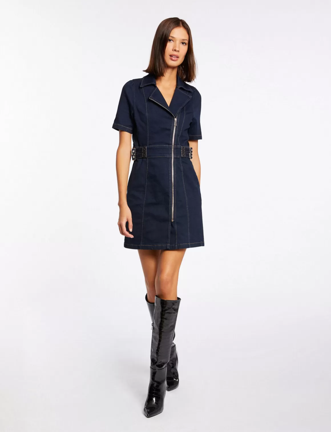 Morgan Robes>Robe Droite Zippee En Jean Jean Brut Femme | Jean_Brut